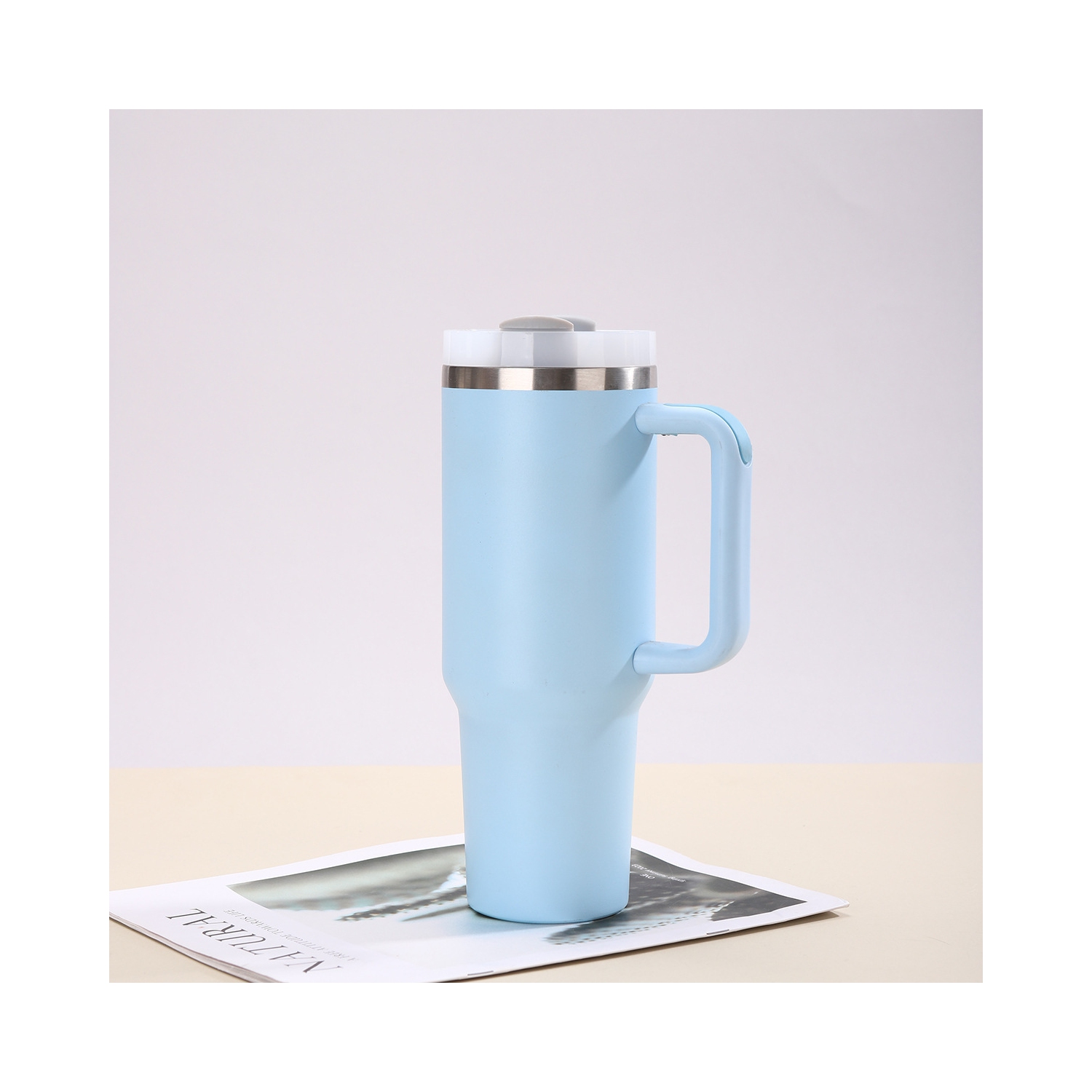 40oz Second Generation Ice Cup, 304 Stainless Steel Insulated Cup, Outdoor Car Cup with Handle, Large Capacity Straw Cup [Ice Cup] Blue