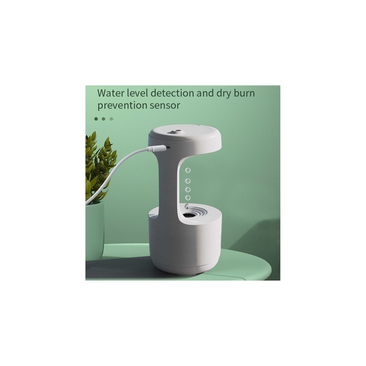 600ml Anti-Gravity Water Drop Humidifier Large Capacity Home Office Indoor Humidifier LED Display - White