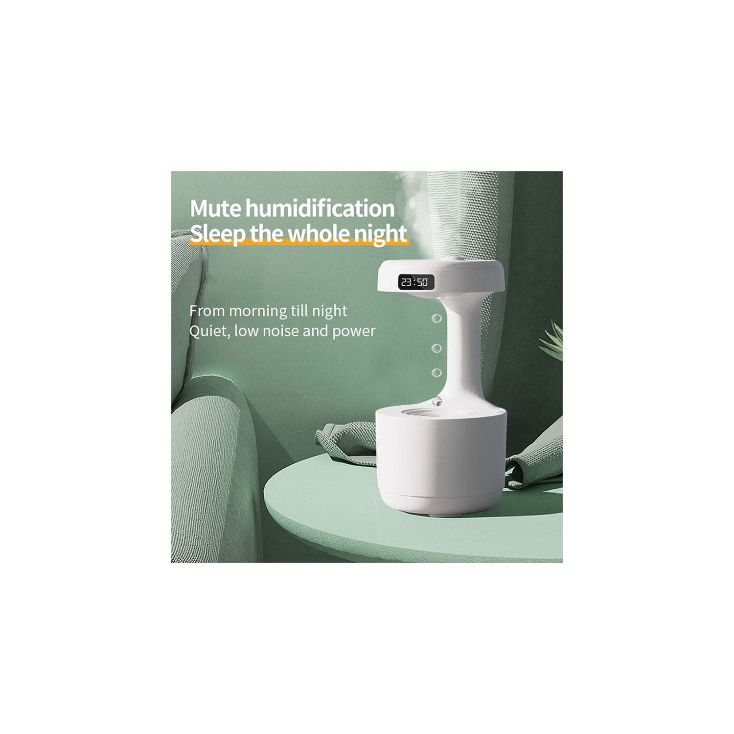 600ml Anti-Gravity Water Drop Humidifier Large Capacity Home Office Indoor Humidifier LED Display - White