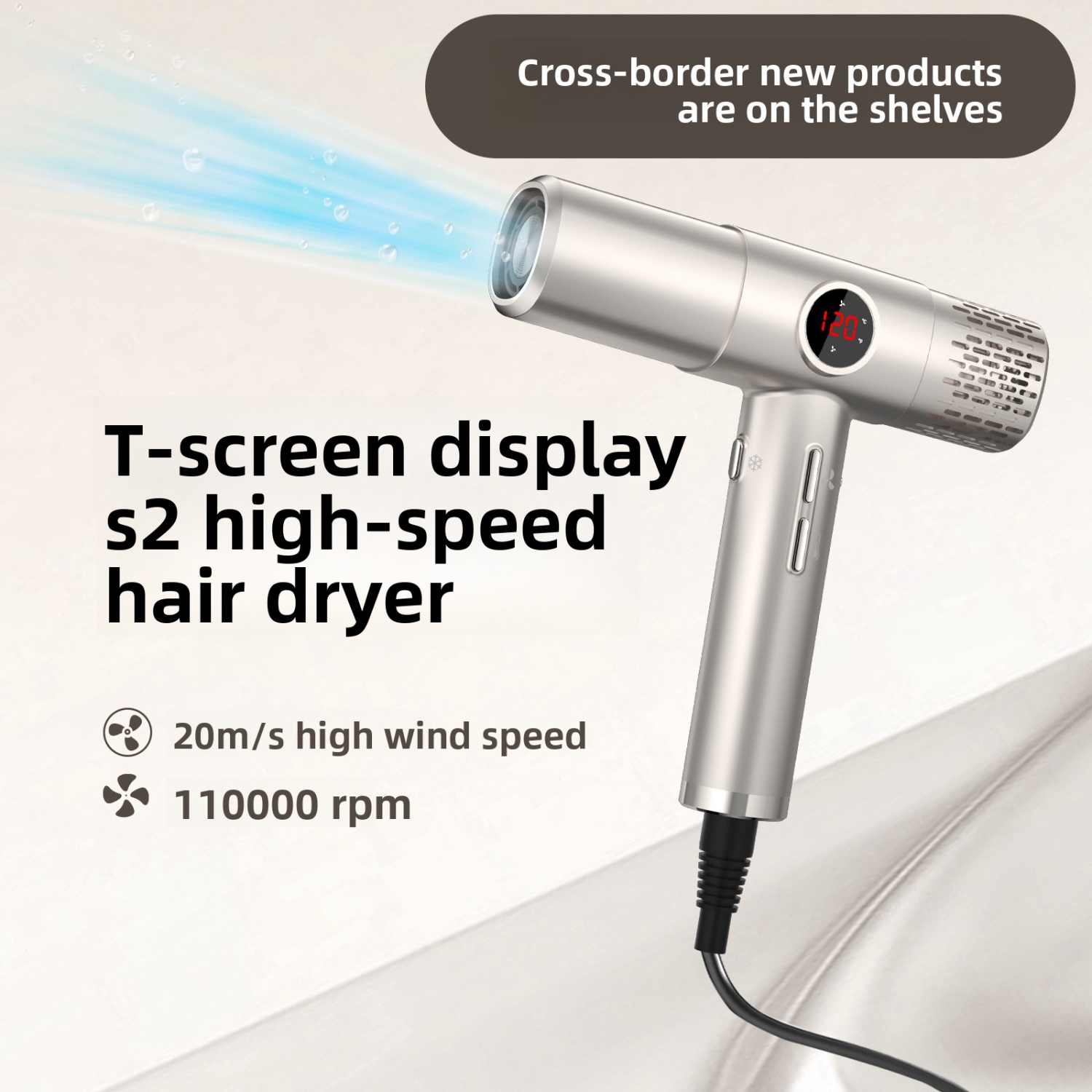 Sèche-cheveux haute vitesse 1800 W moteur sans balais haute vitesse haute puissance température constante ionique négative sèche-cheveux écran salon