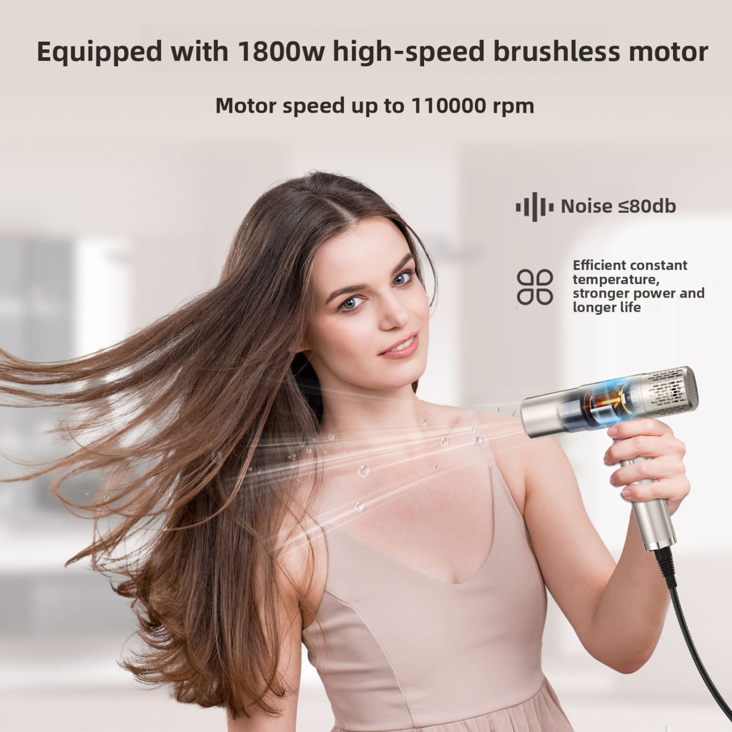 Sèche-cheveux haute vitesse 1800 W moteur sans balais haute vitesse haute puissance température constante ionique négative sèche-cheveux écran salon