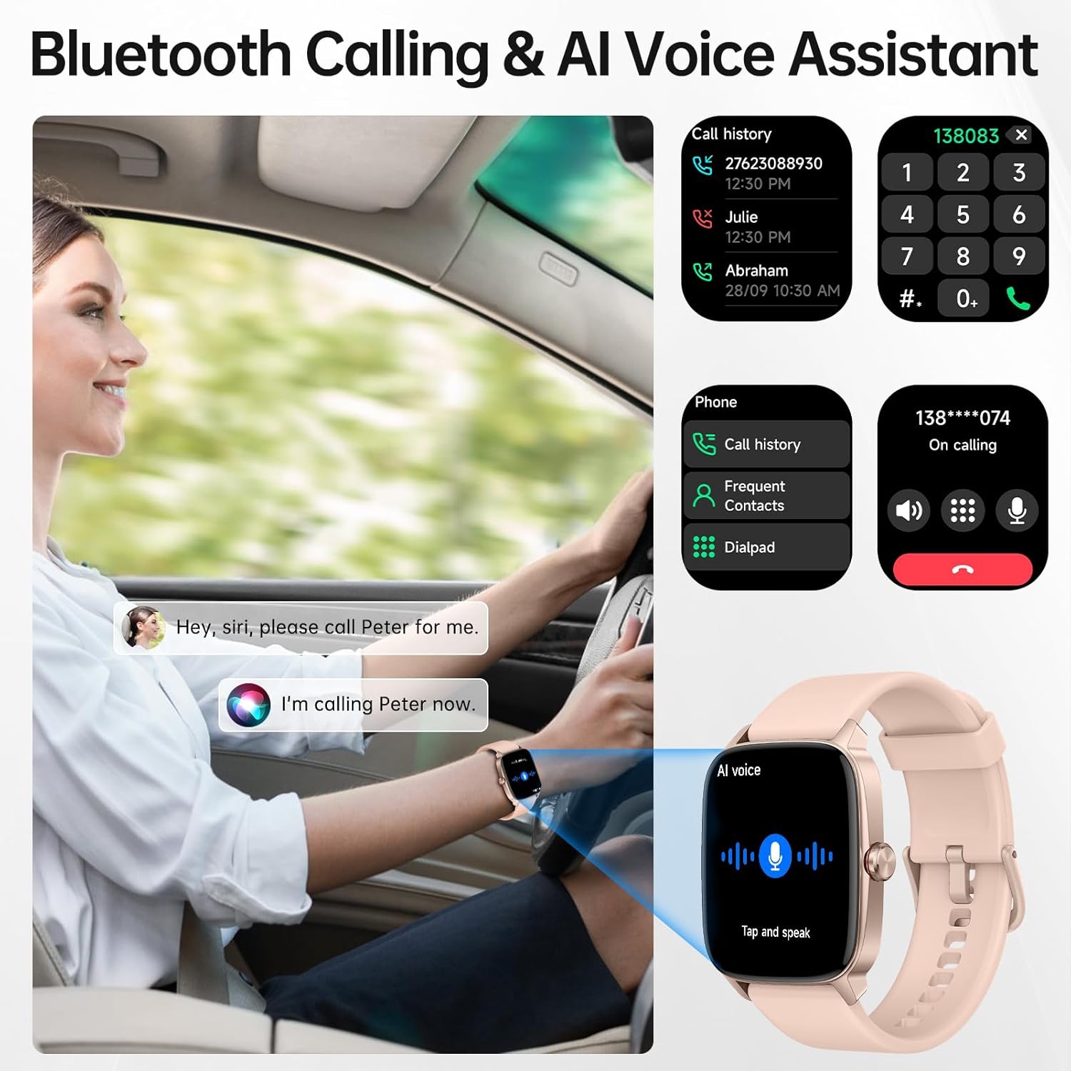 Smart Watch for Men Women, Bluetooth Call Smartwatch with AI Voice, 1.85" HD DIY Dial Fitness Watch, Heart Rate/SpO2/Steps/Sleep Monitor, 100+ Sports