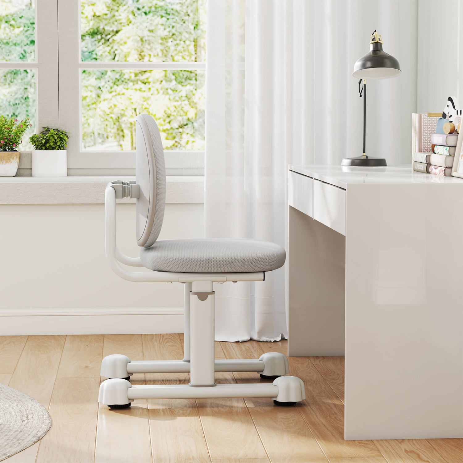 Costway Kids Desk Chair with Double Back Support Adjustable Height Upholstered Computer Chair Blue/Gray/Pink