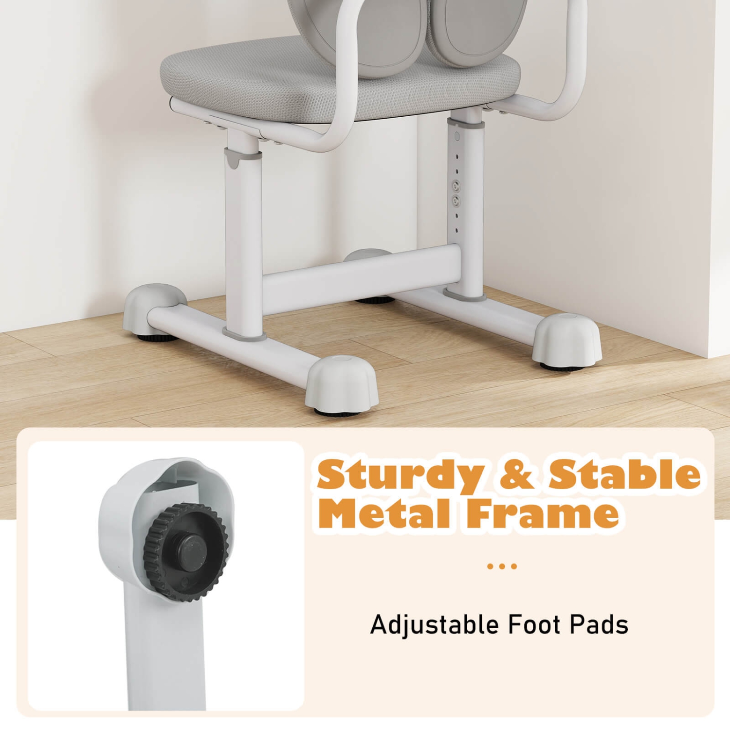 Costway Kids Desk Chair with Double Back Support Adjustable Height Upholstered Computer Chair Blue/Gray/Pink