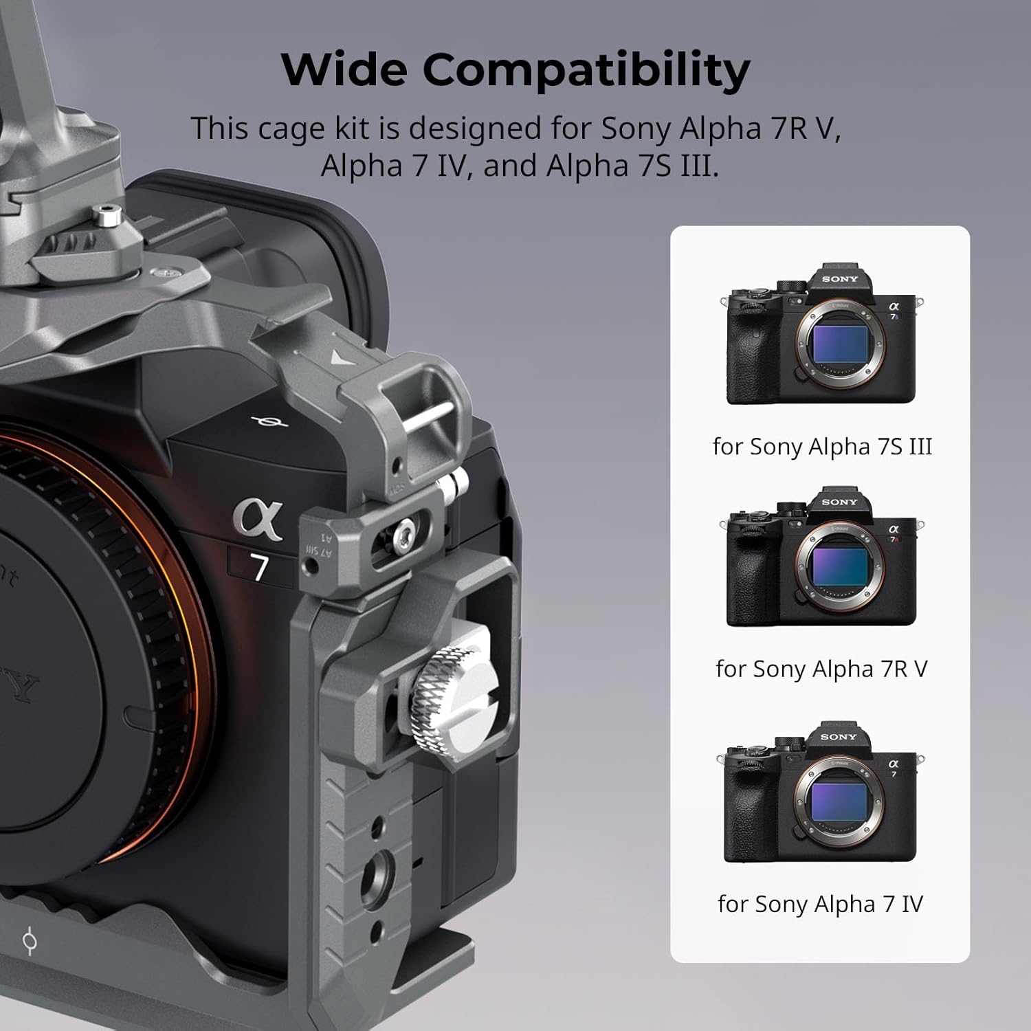 Trousse SMALLRIG Cage pour Sony Alpha 7R V/Alpha 7 IV/Alpha 7S III, cage d'appareil photo avancée à dégagement rapide HawkLock avec poignée, support