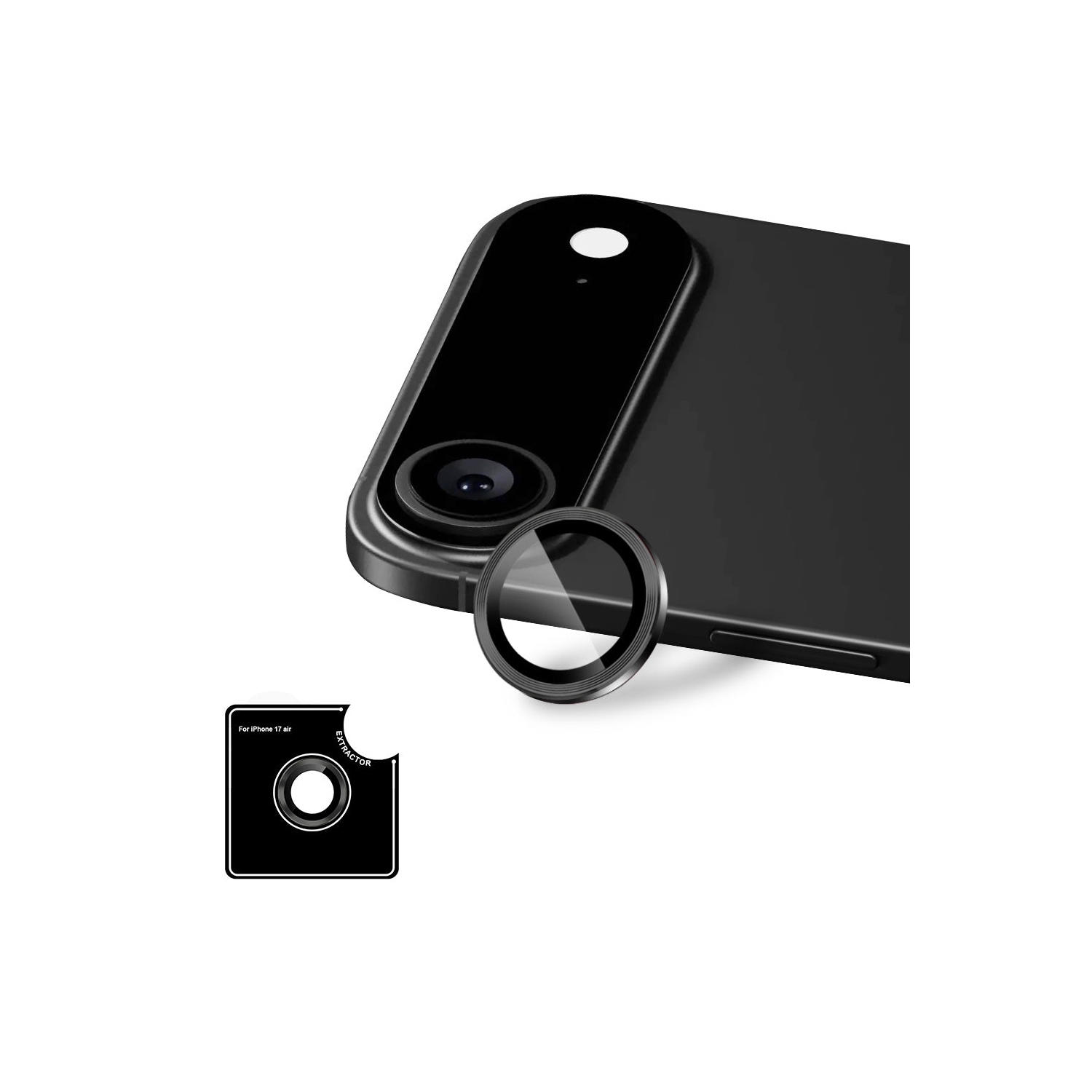 Verre [Shield] d'Uolo pour caméra d'iPhone Air, protecteur d'écran pour lentille de caméra d'iPhone 17 Air - Noir