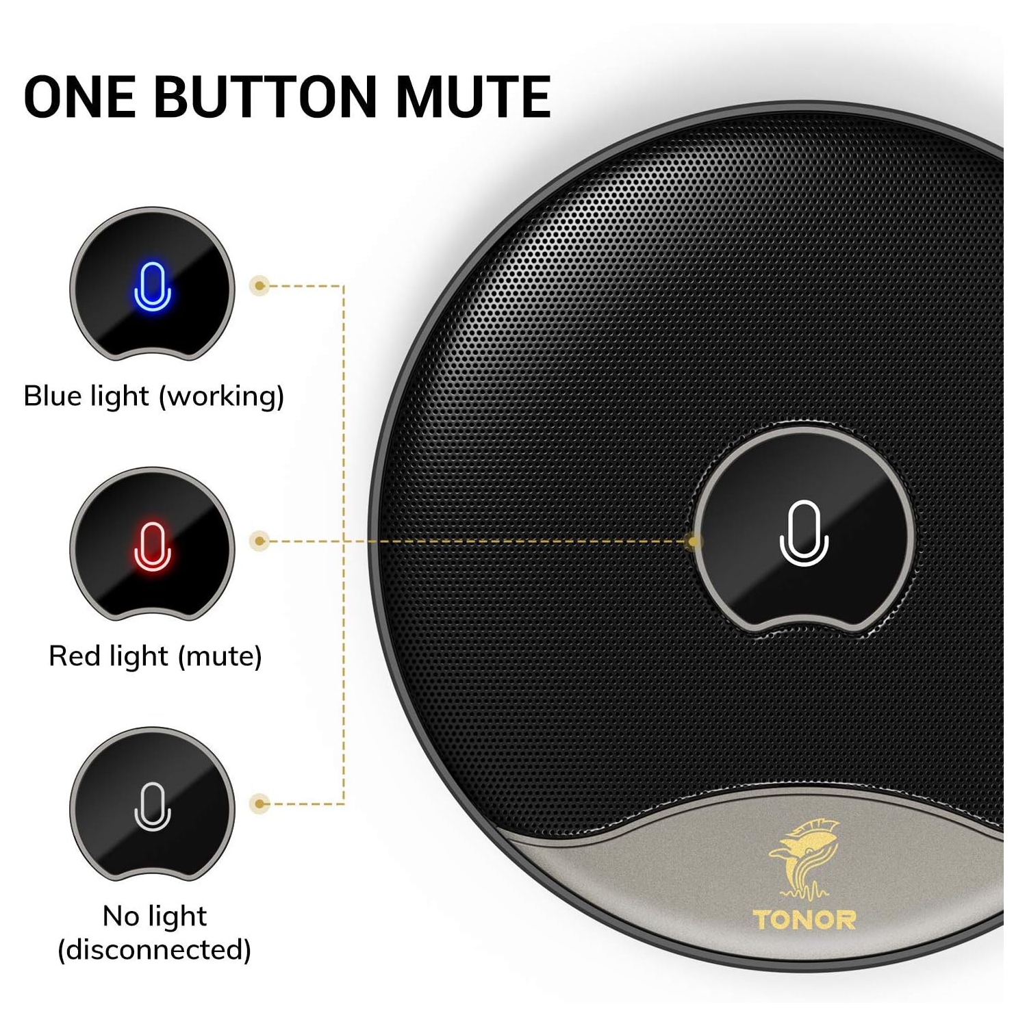 TONOR USB Conference Microphone, 360° Omnidirectional PC Computer Condenser Mic with Mute Button for Online Meeting/Class, Zoom Call, Skype Chatting,