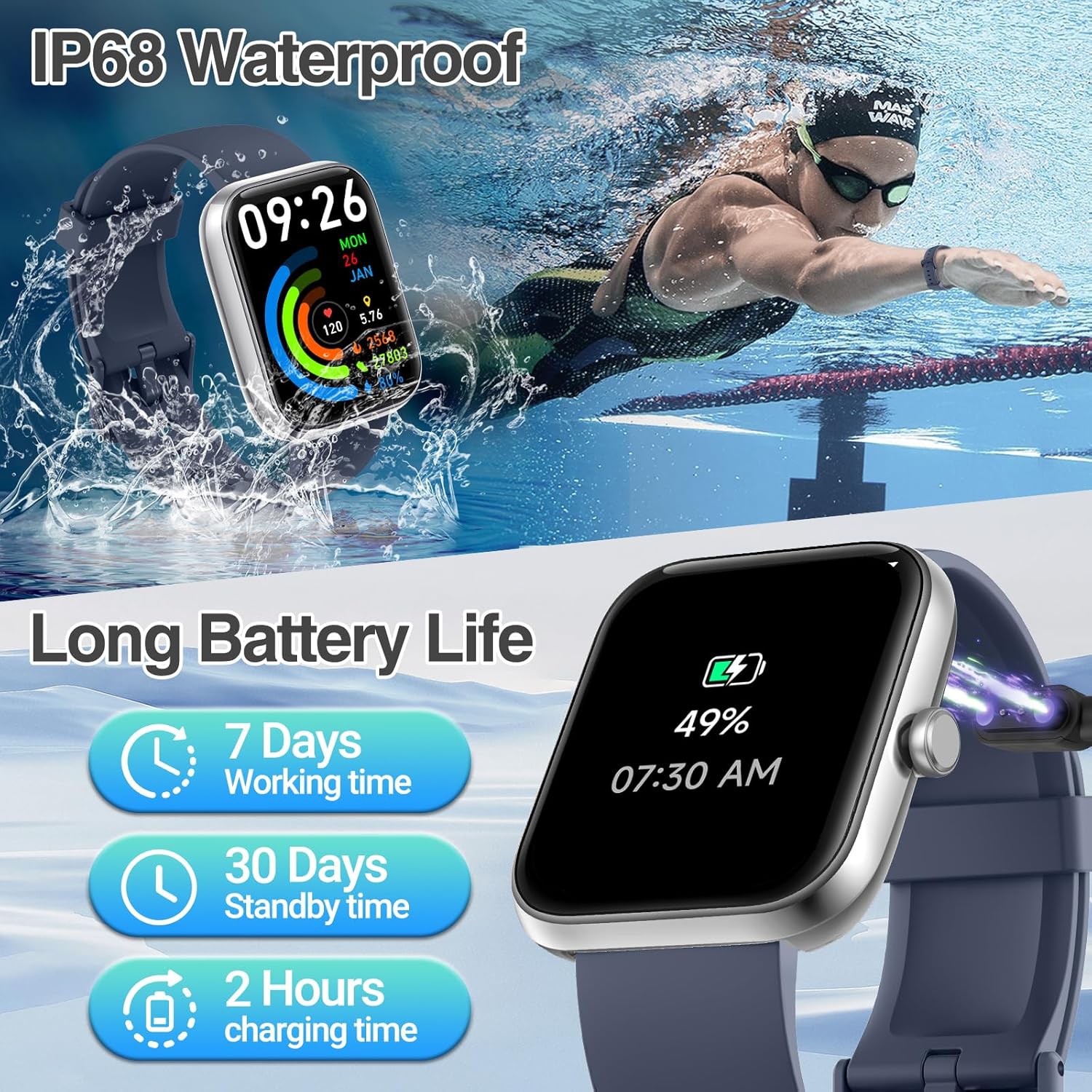 Mehiaz Smart Watch for Men Women with Bluetooth Call,Alexa Built-in Smartwatch,1.83"DIY Dial Fitness Watch with Sleep Heart Rate SpO2 Monitor,100+