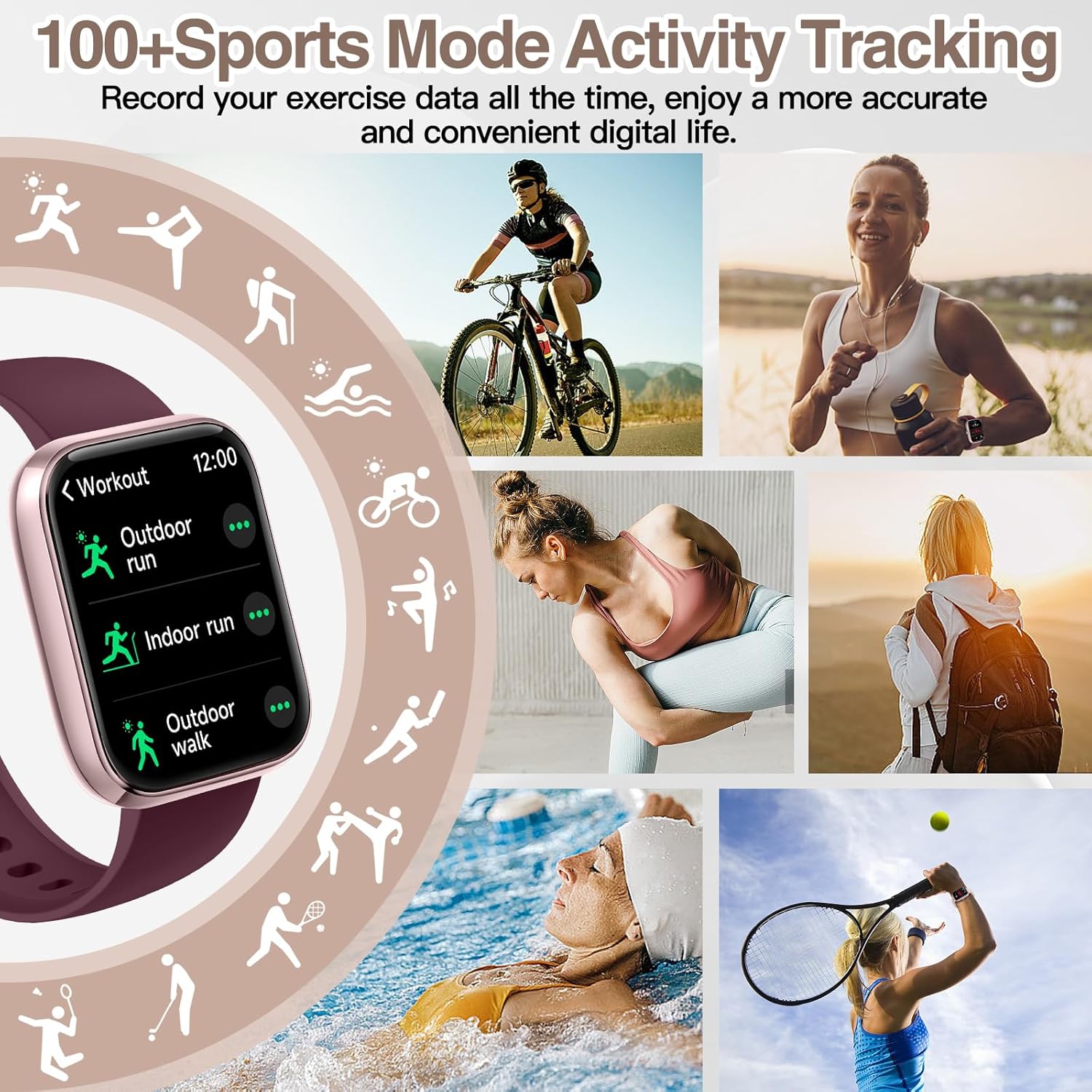 Mehiaz Smart Watch for Men Women with Bluetooth Call,Alexa Built-in Smartwatch,1.83"DIY Dial Fitness Watch with Sleep Heart Rate SpO2 Monitor,100+