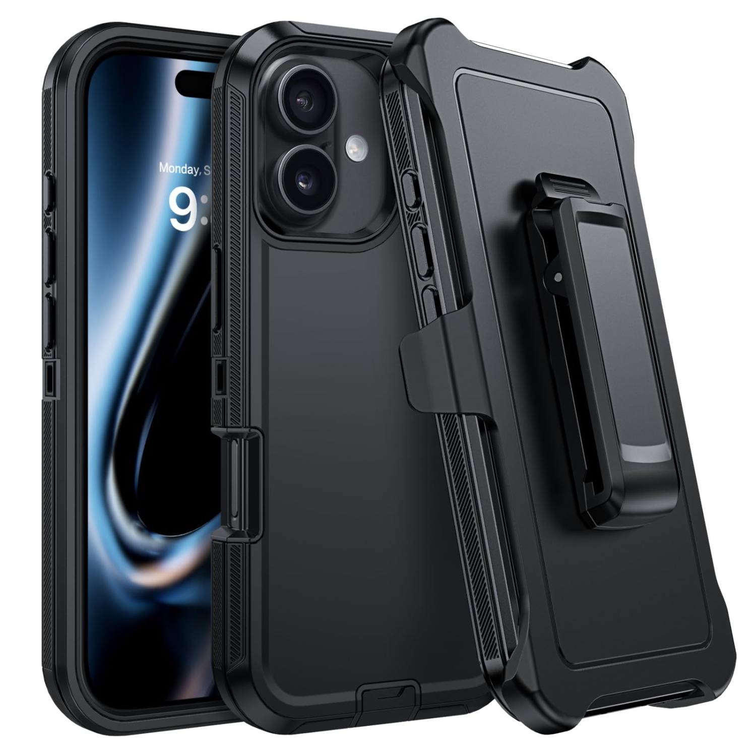 Étui pour iPhone 17, étui robuste antichoc de qualité militaire, protection contre les chutes iPhone 17 avec pince de ceinture, pare-chocs intégral