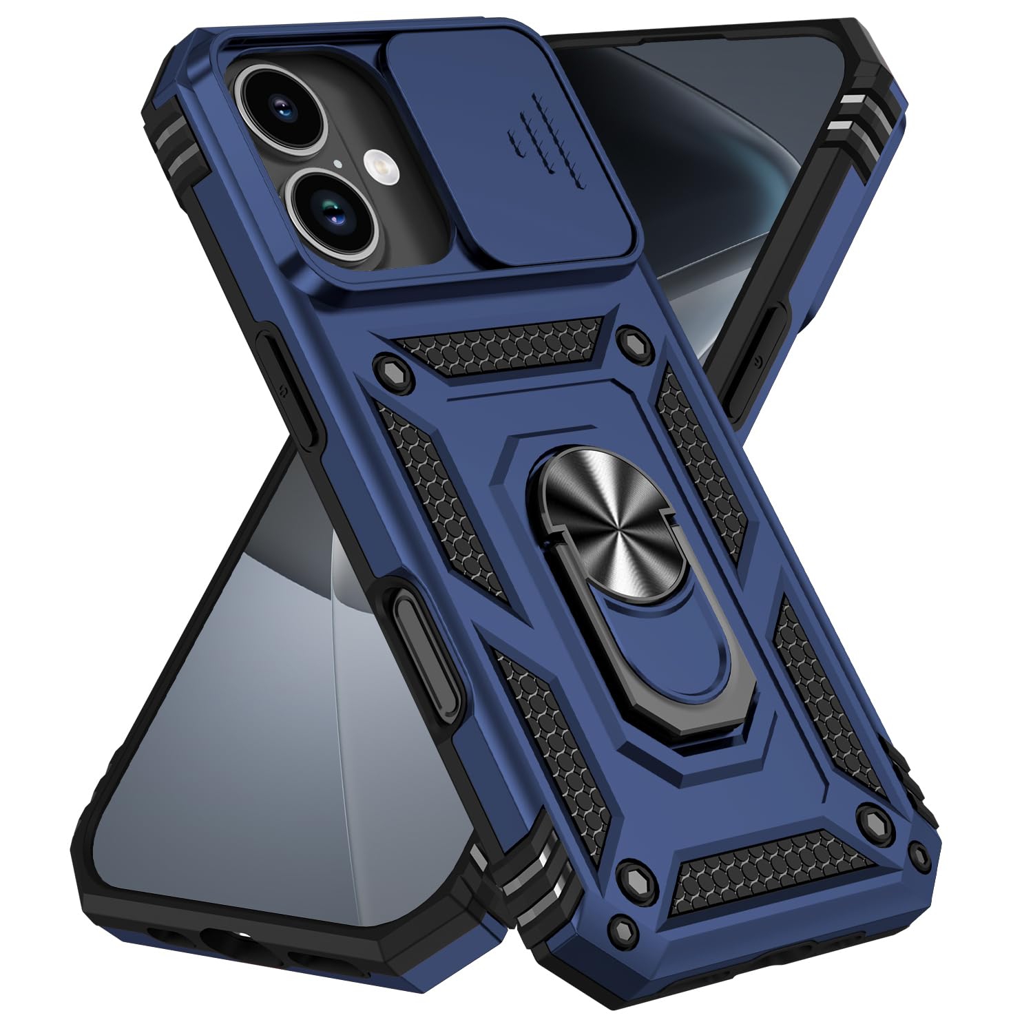 iPhone 17 Heavy Duty Military Grade Protection Phone Case with Slide Camera Cover and Ring Magnetic Car Stand Shockproof Cover for iPhone 17 6.3 inch