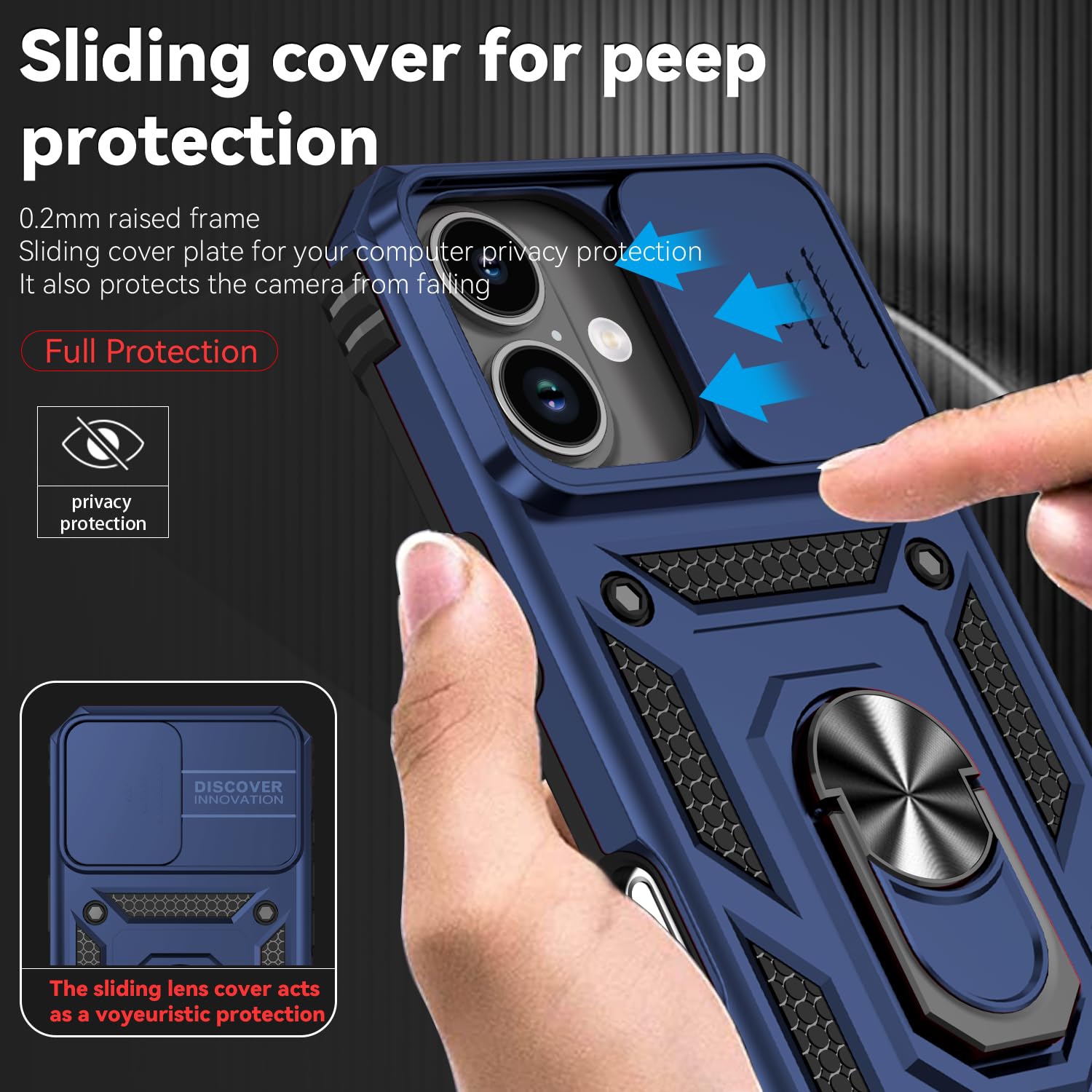 iPhone 17 Heavy Duty Military Grade Protection Phone Case with Slide Camera Cover and Ring Magnetic Car Stand Shockproof Cover for iPhone 17 6.3 inch