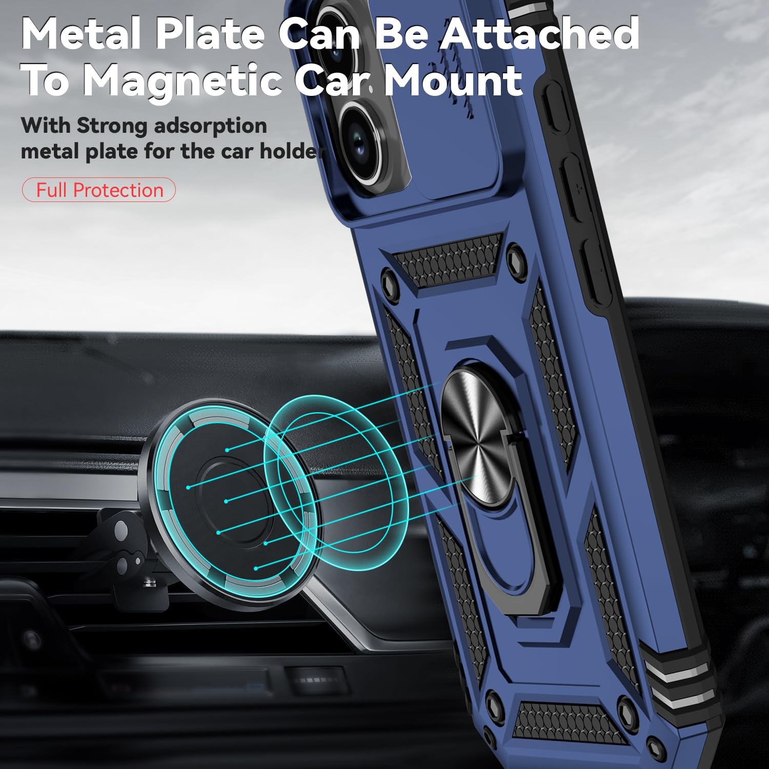 iPhone 17 Heavy Duty Military Grade Protection Phone Case with Slide Camera Cover and Ring Magnetic Car Stand Shockproof Cover for iPhone 17 6.3 inch