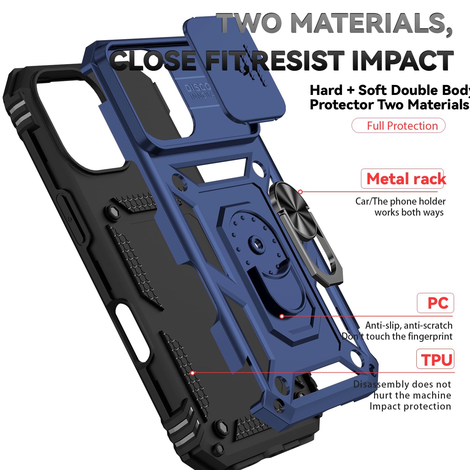 iPhone 17 Heavy Duty Military Grade Protection Phone Case with Slide Camera Cover and Ring Magnetic Car Stand Shockproof Cover for iPhone 17 6.3 inch