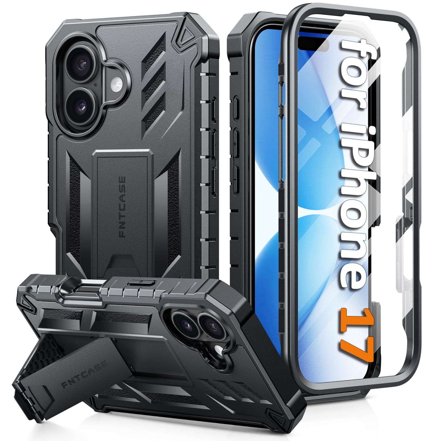 iPhone 17 Phone Case: Military Grade Drop Proof Protection Mobile Cover with Kickstand | Matte Textured Rugged Shockproof TPU | Protective Sturdy