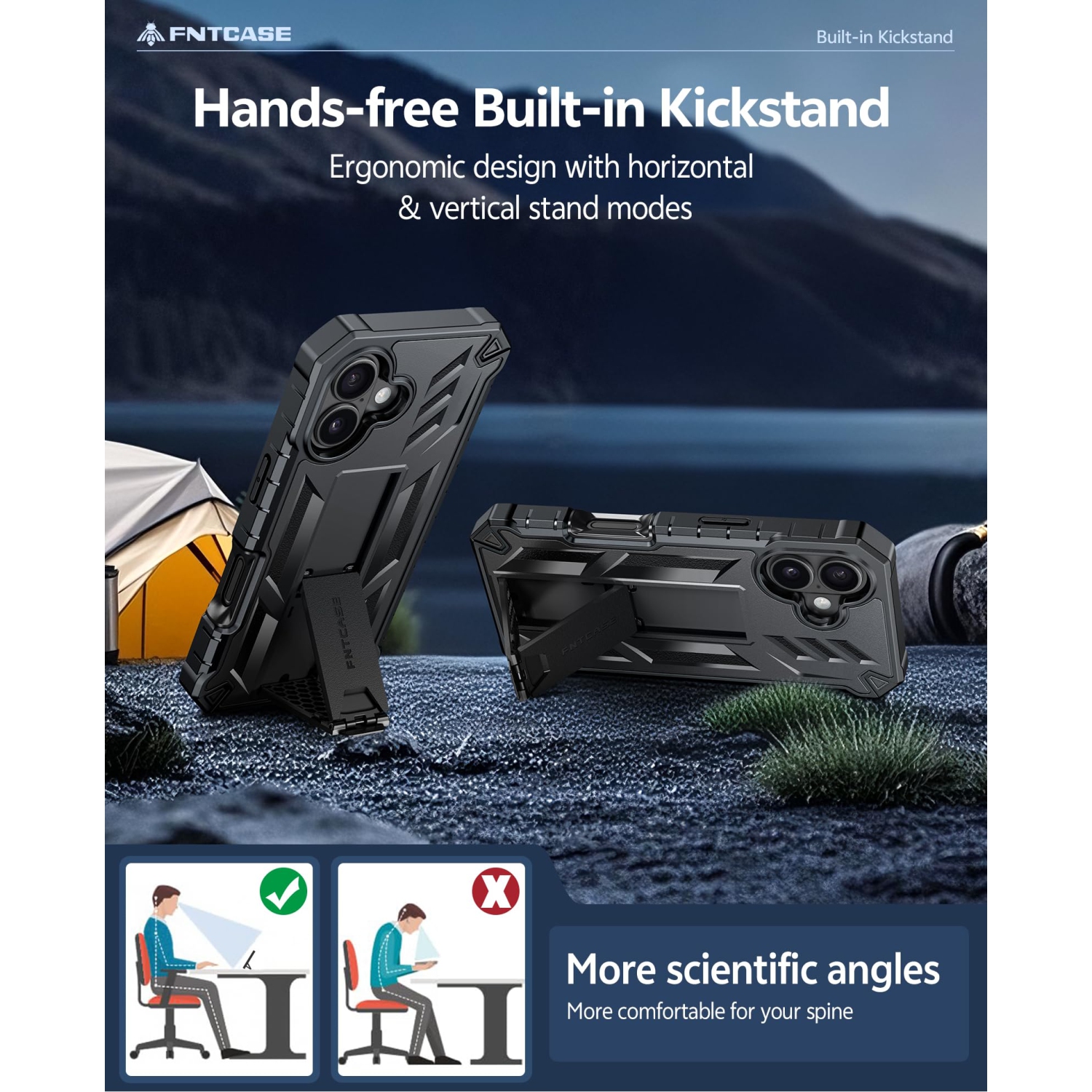 iPhone 17 Phone Case: Military Grade Drop Proof Protection Mobile Cover with Kickstand | Matte Textured Rugged Shockproof TPU | Protective Sturdy