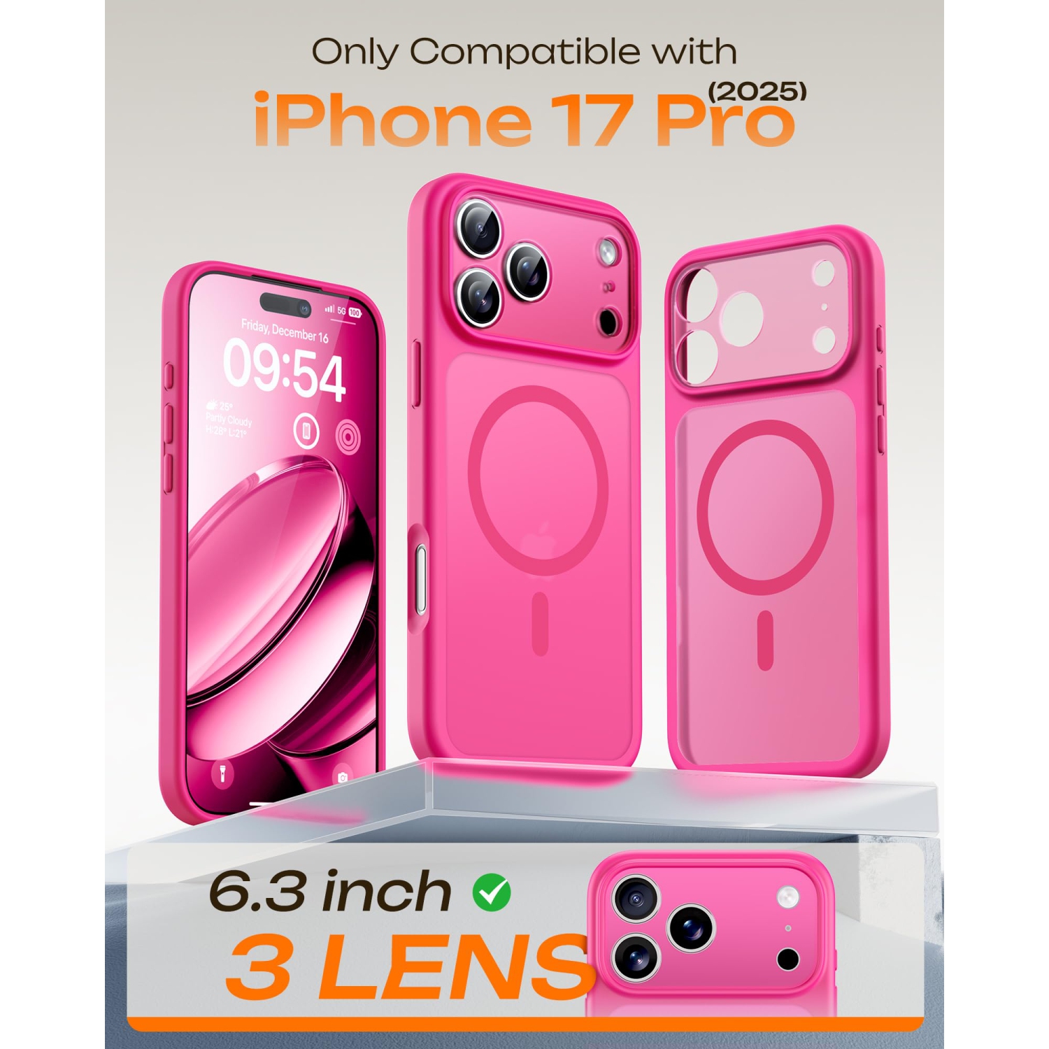 iPhone 17 Pro Case, Full Camera Protection, Built-in Magnetic Ring, Compatible with Magsafe, Drop Protection, Translucent Matte Phone Case for iPhone