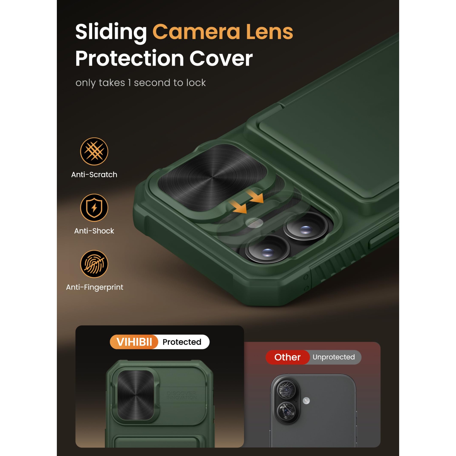 iPhone 17 Case with Card Holder RFID Blocking & Slide Camera Cover, Military Grade Drop Protection, Rugged Hard Back & Silicone Edge Wallet Phone