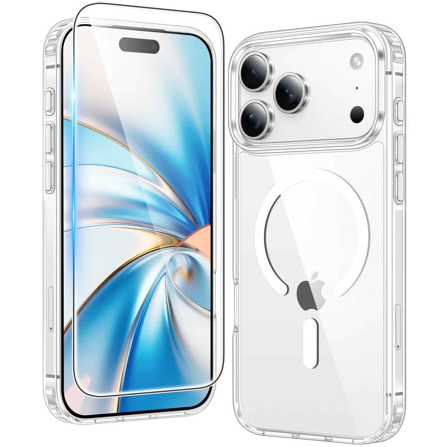 iPhone 17 Pro Case: Clear Magnetic Transparent Phone Cases with Screen Protector Slim Anti Yellowing Military Grade Drop Protection Rugged Shockproof