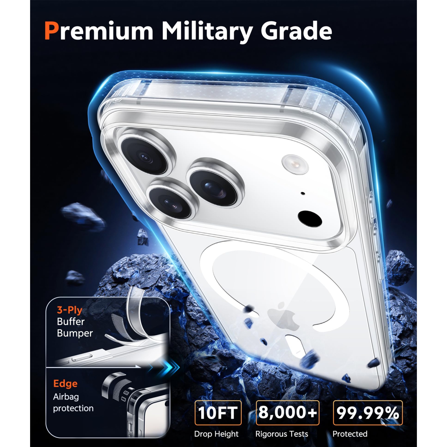 iPhone 17 Pro Case: Clear Magnetic Transparent Phone Cases with Screen Protector Slim Anti Yellowing Military Grade Drop Protection Rugged Shockproof