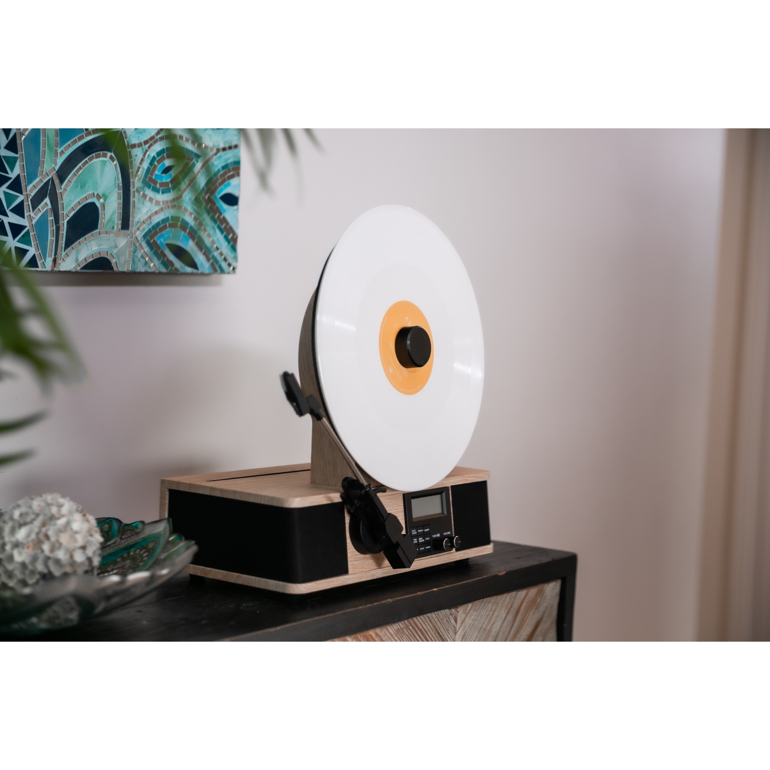 Fuse WRAP Vertical Vinyl Record Player Turntable with Bluetooth In/Out and FM Radio