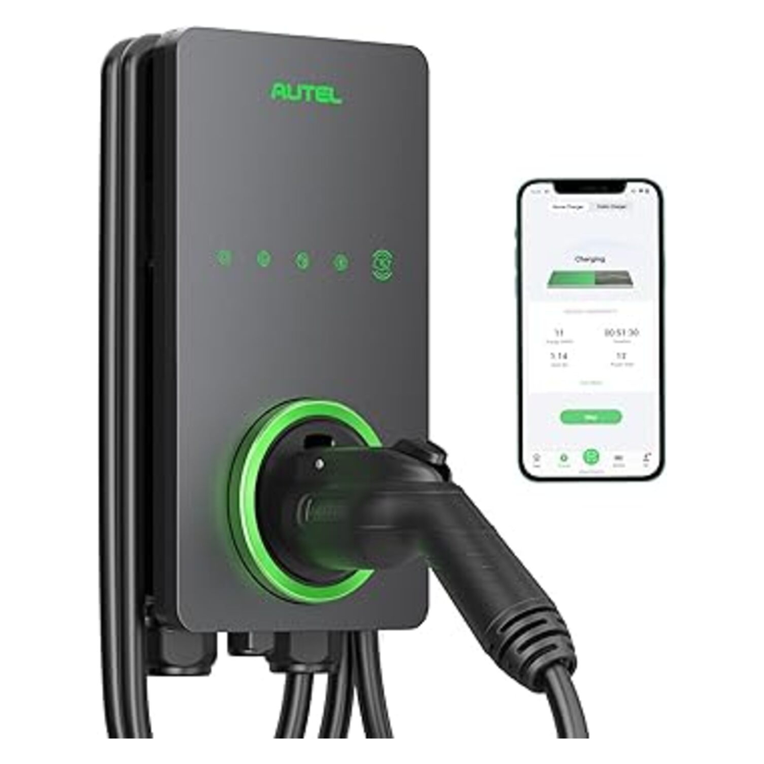Autel Home Smart Electric Vehicle Charger up to 50Amp, 240V, Indoor/Outdoor Car Charging Station with Level 2, Wi-Fi and Bluetooth Enabled EVSE,