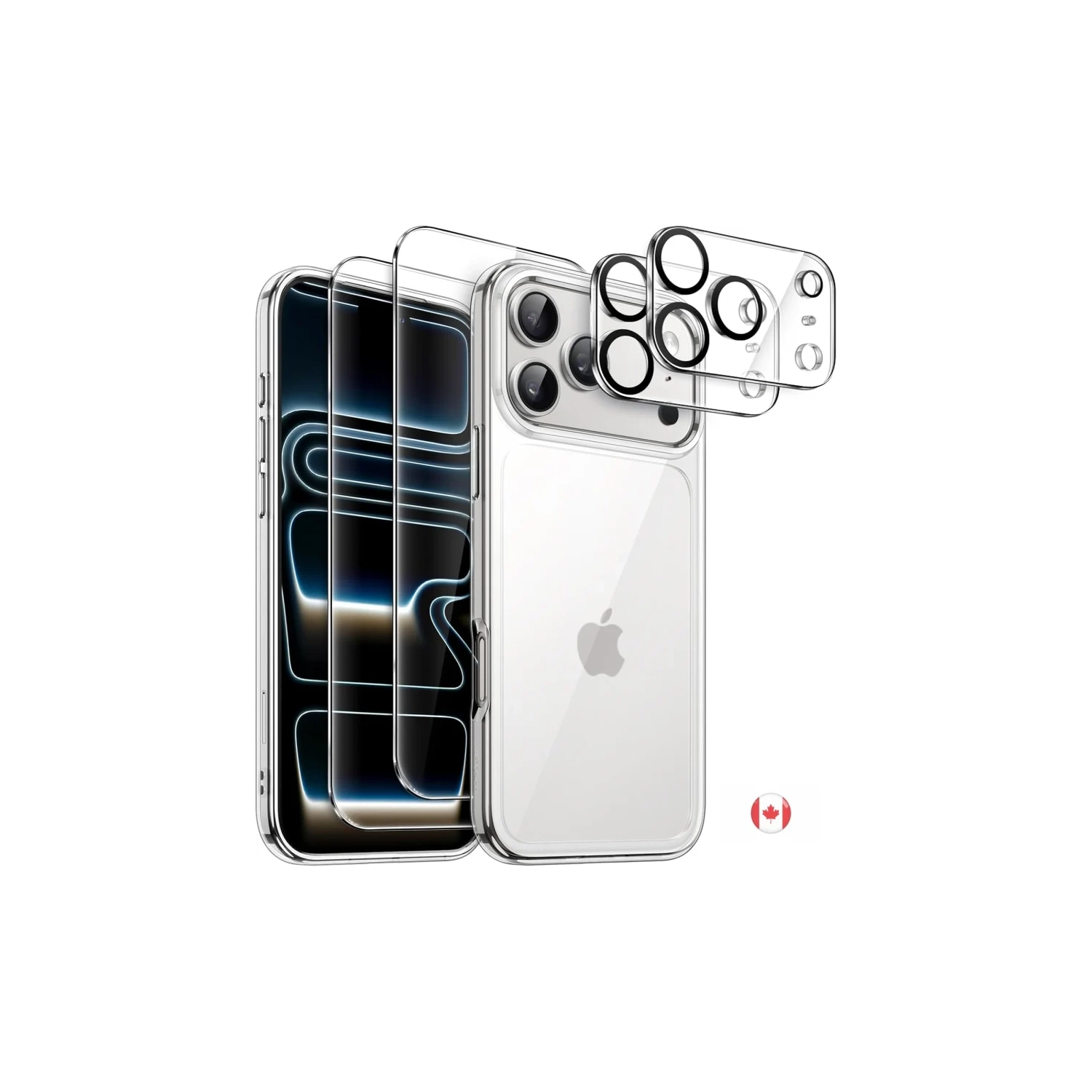 Étui transparent 5-en-1 pour iPhone 17 Pro avec 2 protecteurs d'écran en verre trempé et paquet de 2 protecteurs de lentille de caméra, pare-chocs