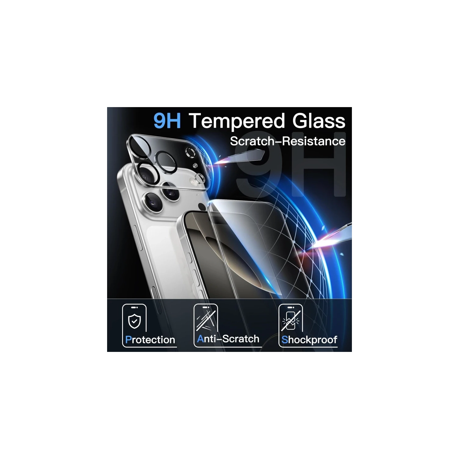 Étui transparent 5-en-1 pour iPhone 17 Pro avec 2 protecteurs d'écran en verre trempé et paquet de 2 protecteurs de lentille de caméra, pare-chocs