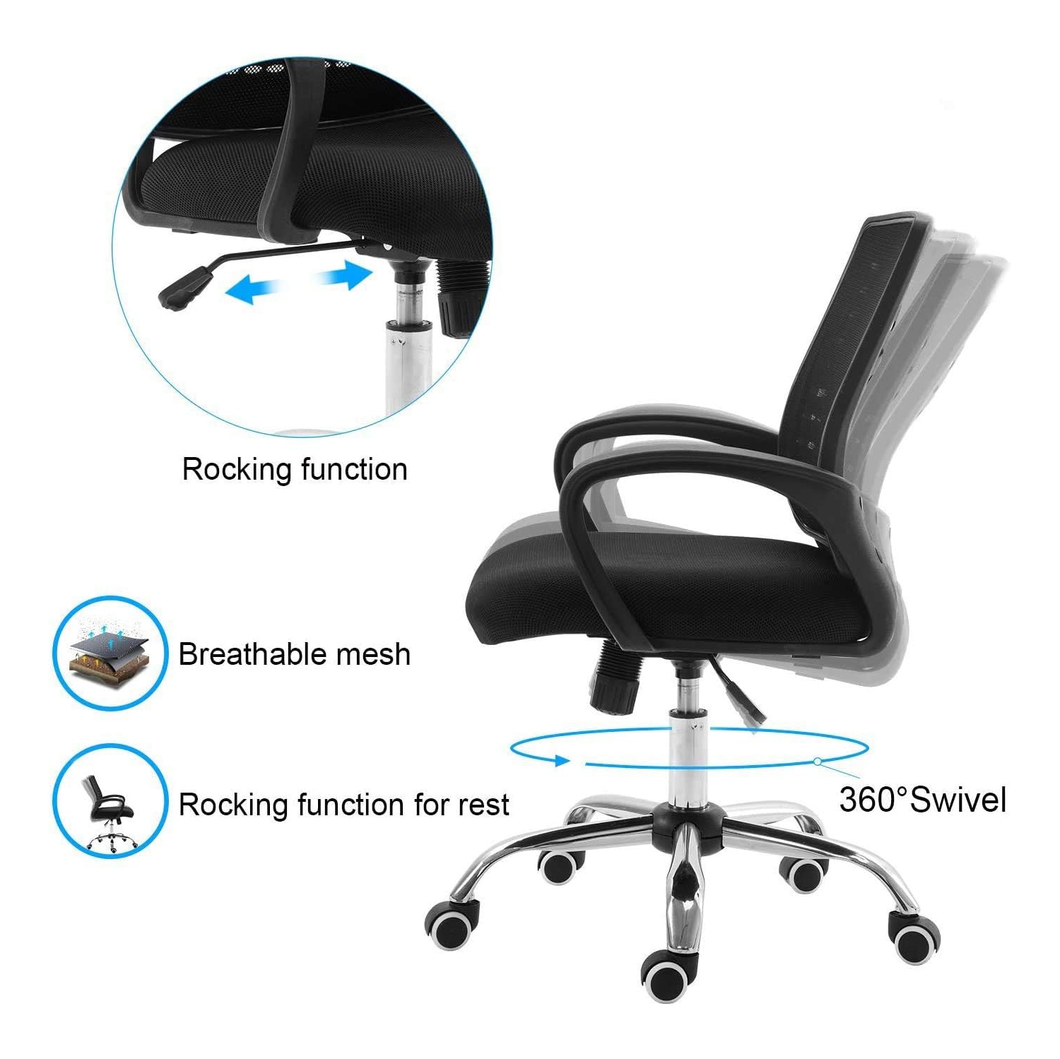 Safdie & co Homes, Office Chair Ergonomic Desk Chair , steel Chrome Base Mesh Computer Chair Lumbar Support Modern Executive Adjustable, Rolling