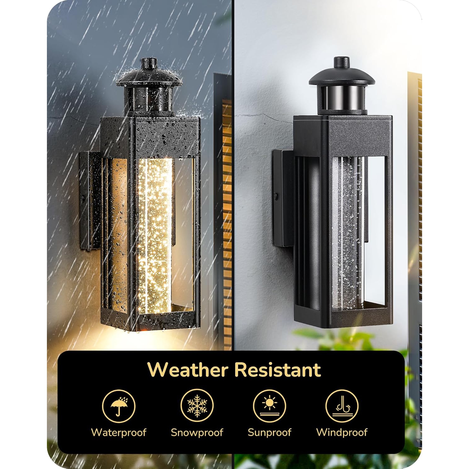 Lumières à DEL pour mur extérieur EDISHINE 2, éclairage avant pour porche avec capteur de mouvement et de photocellule, verre cristal à bulles,