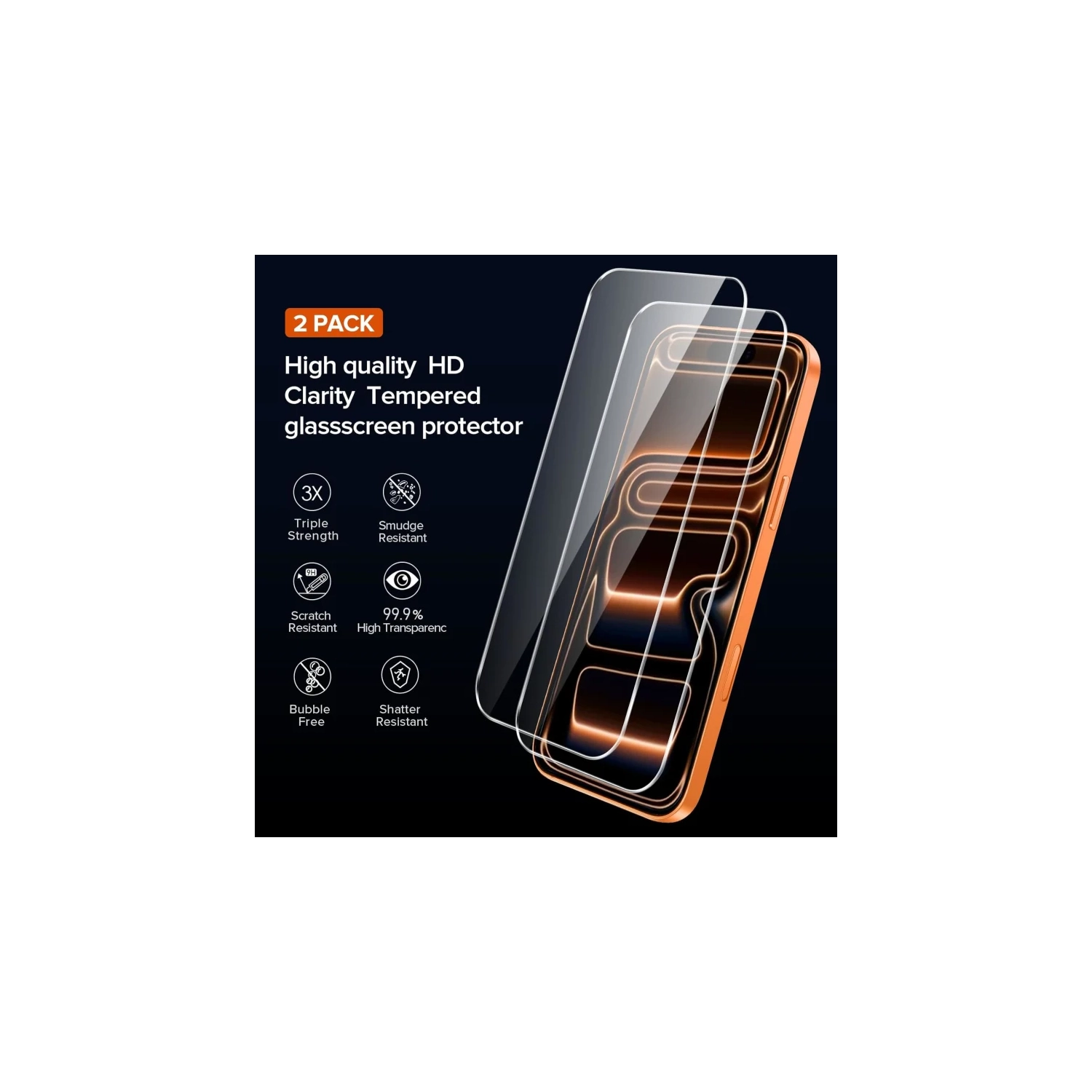 3-in-1 Clear Case for iPhone 17 Pro Max with 2-Pack Tempered Glass Screen Protectors – Military Grade Drop Protection, Hard Back, Slim Shockproof &