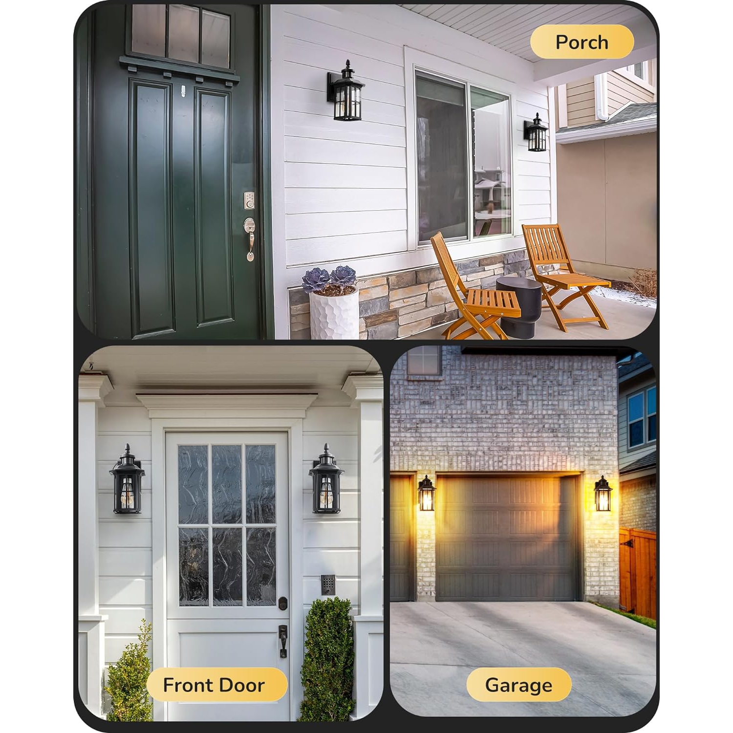 Applique murale d'extérieur noire à détecteur de mouvement de EDISHINE avec verre transparent, applique pour porte d'entrée, garage, patio ou jardin