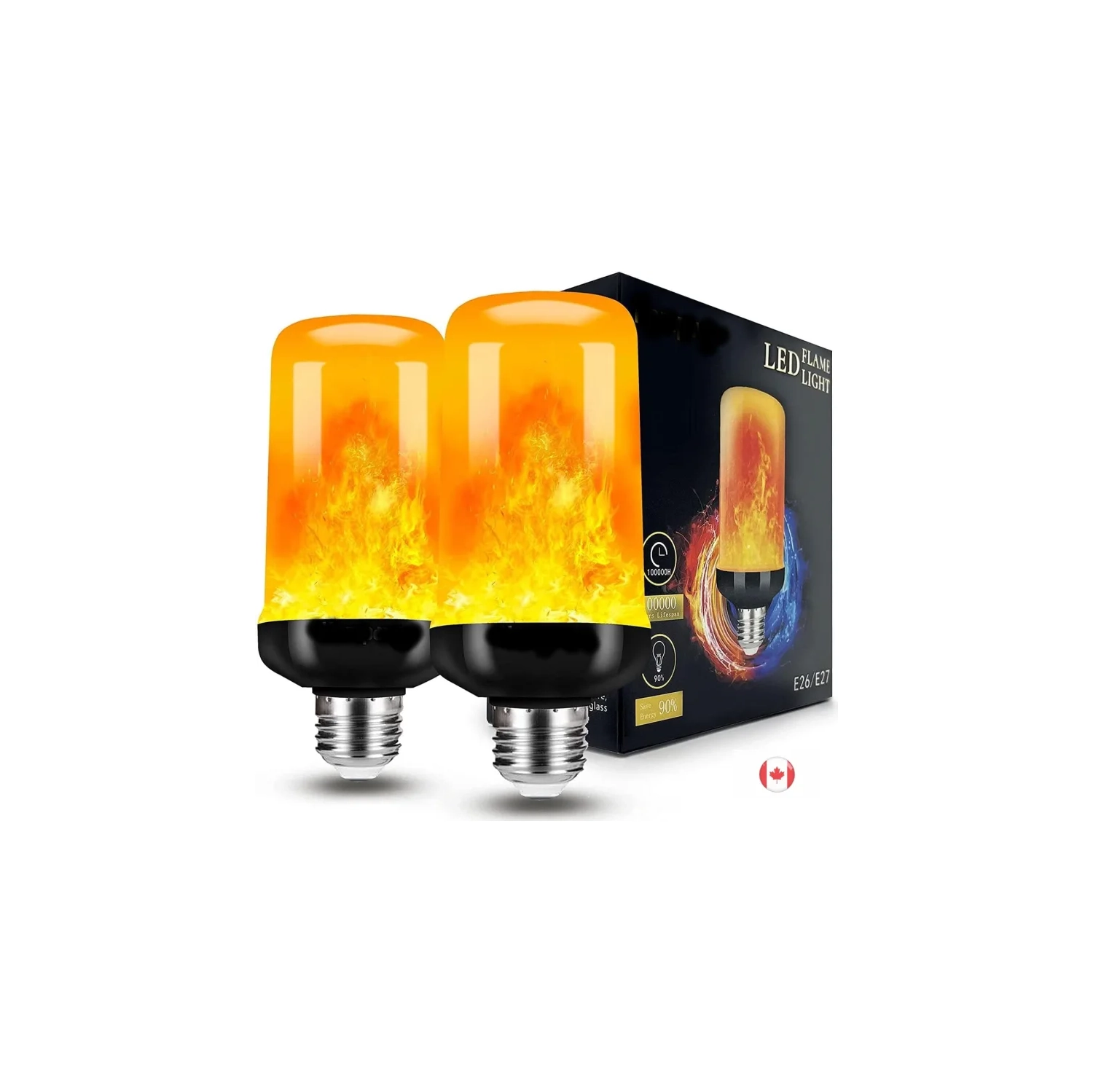 【Upgraded 2-Pack】 LED Flame Light Bulb, 4-Mode Flickering Upside-Down Effect, E26/E27 Base, Decorative Flame Bulbs for Halloween, Christmas, Party,