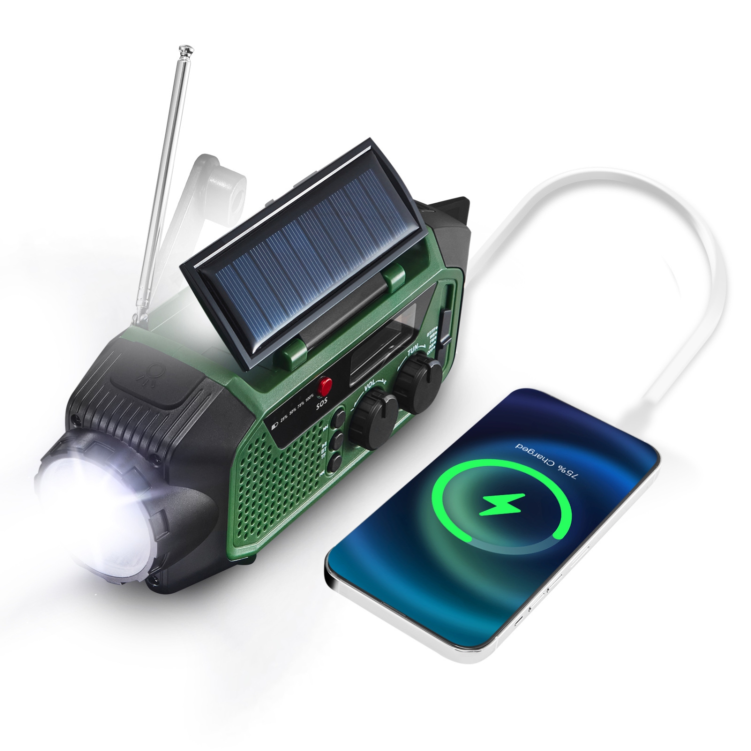 Hand Crank Emergency Radio,Solar Powered Hand Crank Portable AM FM Radio with Flashlight Cell Phone Charger,Home Outdoor Emergency Radio