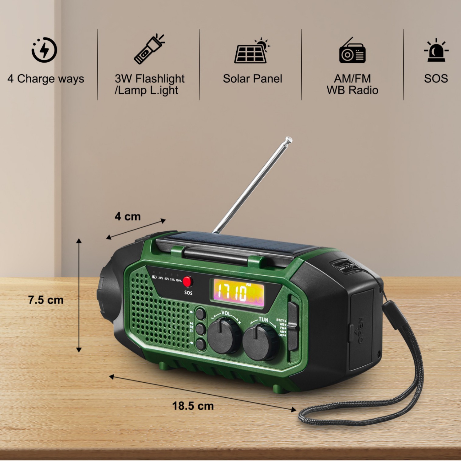 Hand Crank Emergency Radio,Solar Powered Hand Crank Portable AM FM Radio with Flashlight Cell Phone Charger,Home Outdoor Emergency Radio