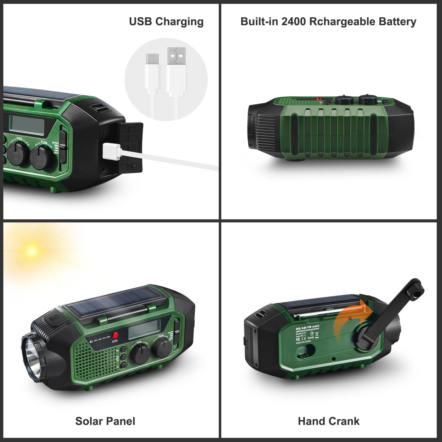 Hand Crank Emergency Radio,Solar Powered Hand Crank Portable AM FM Radio with Flashlight Cell Phone Charger,Home Outdoor Emergency Radio