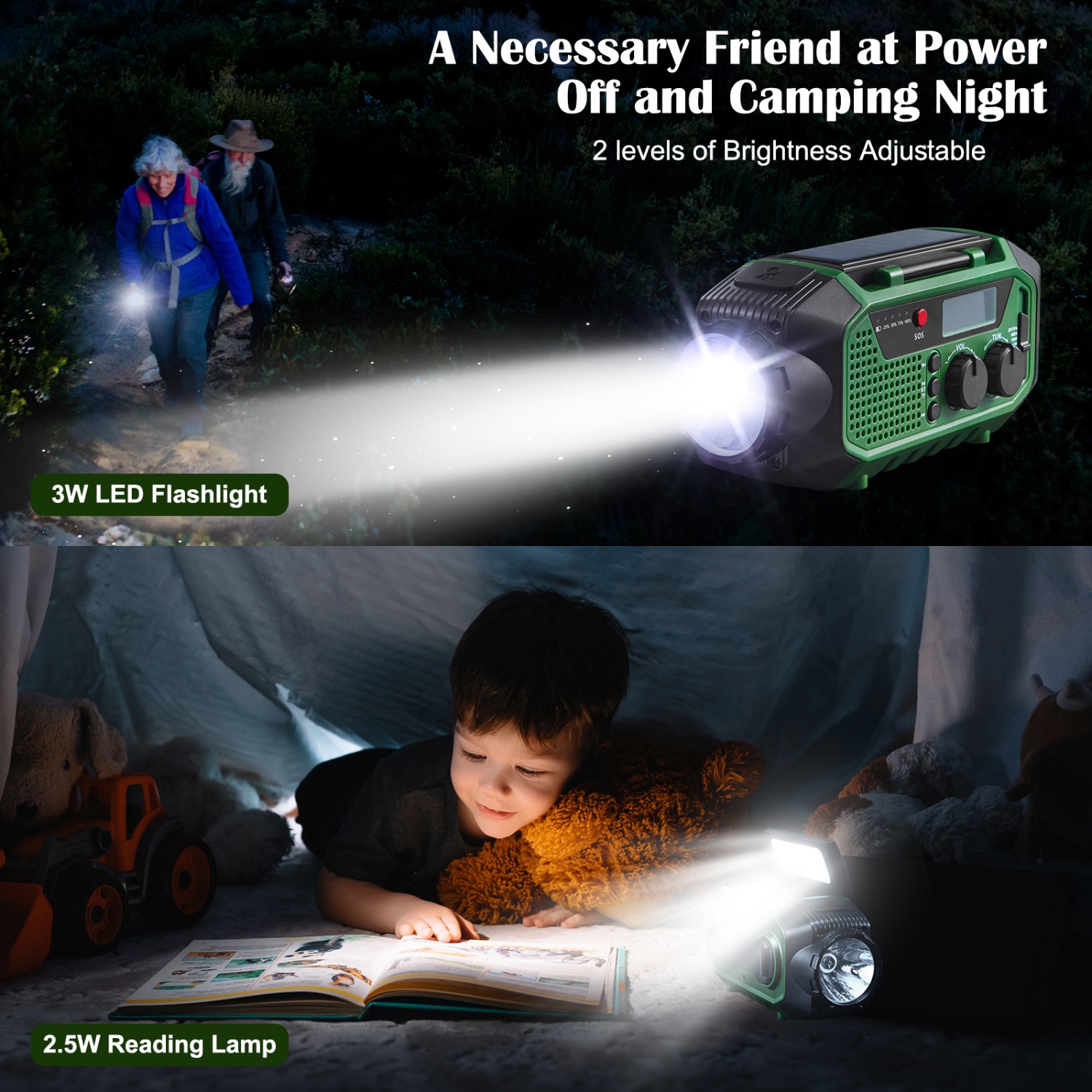 Hand Crank Emergency Radio,Solar Powered Hand Crank Portable AM FM Radio with Flashlight Cell Phone Charger,Home Outdoor Emergency Radio