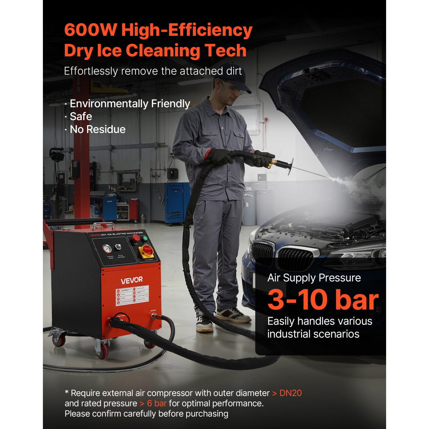 Machine à déglaçage sec, capacité de 11 lb, machine de nettoyage à glace sèche avec 4 buses, pression réglable