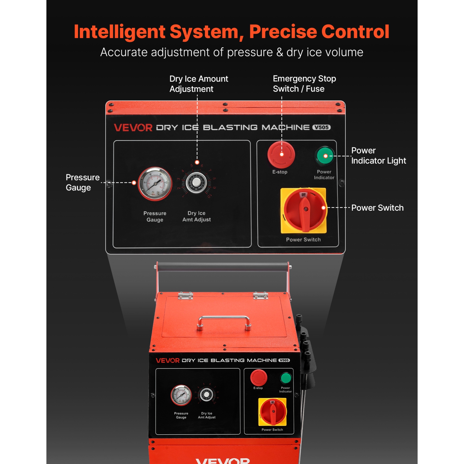 Machine à déglaçage sec, capacité de 11 lb, machine de nettoyage à glace sèche avec 4 buses, pression réglable