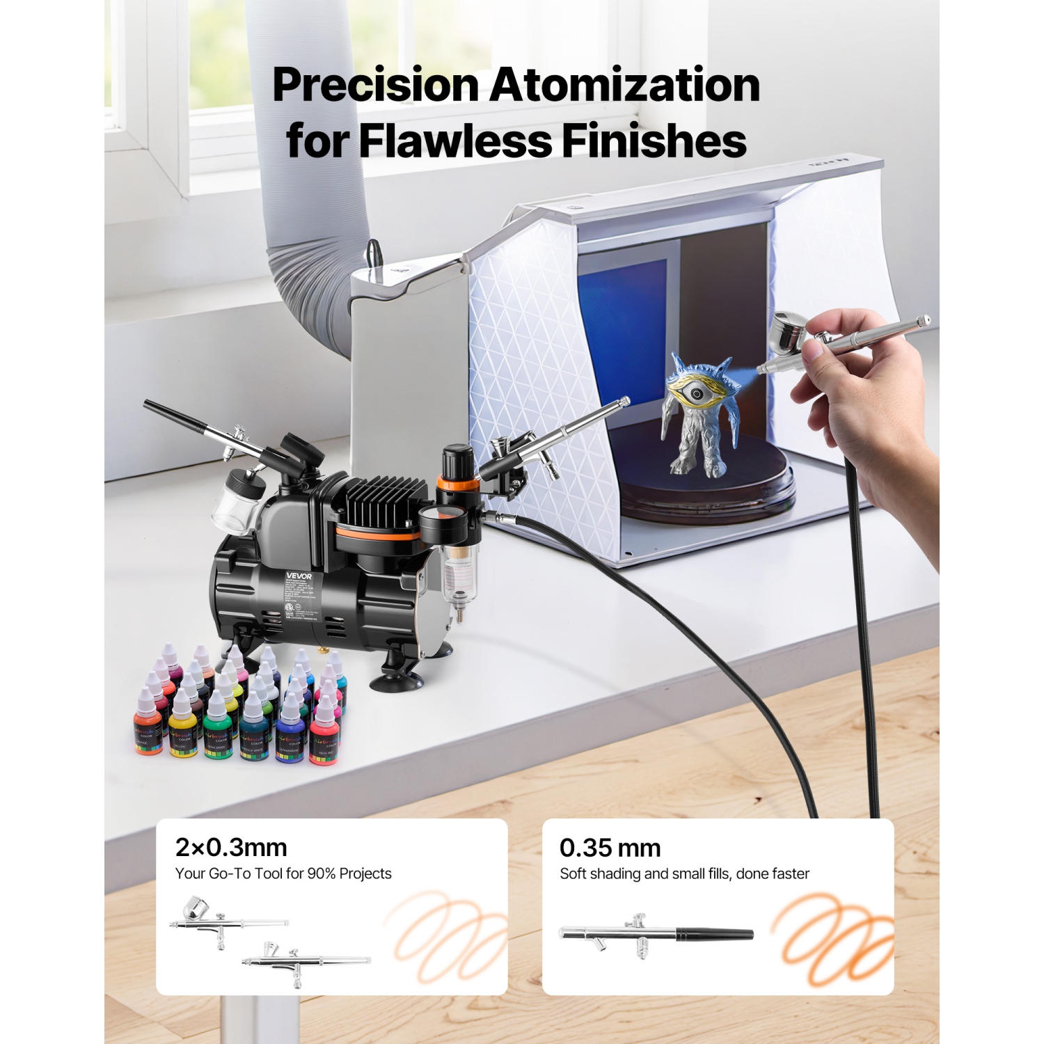 Airbrush Kit, 1/6 HP, 3 Tips,Air Brush Kit with Air Compressor, 3 Dual-Action Professional Airbrushes
