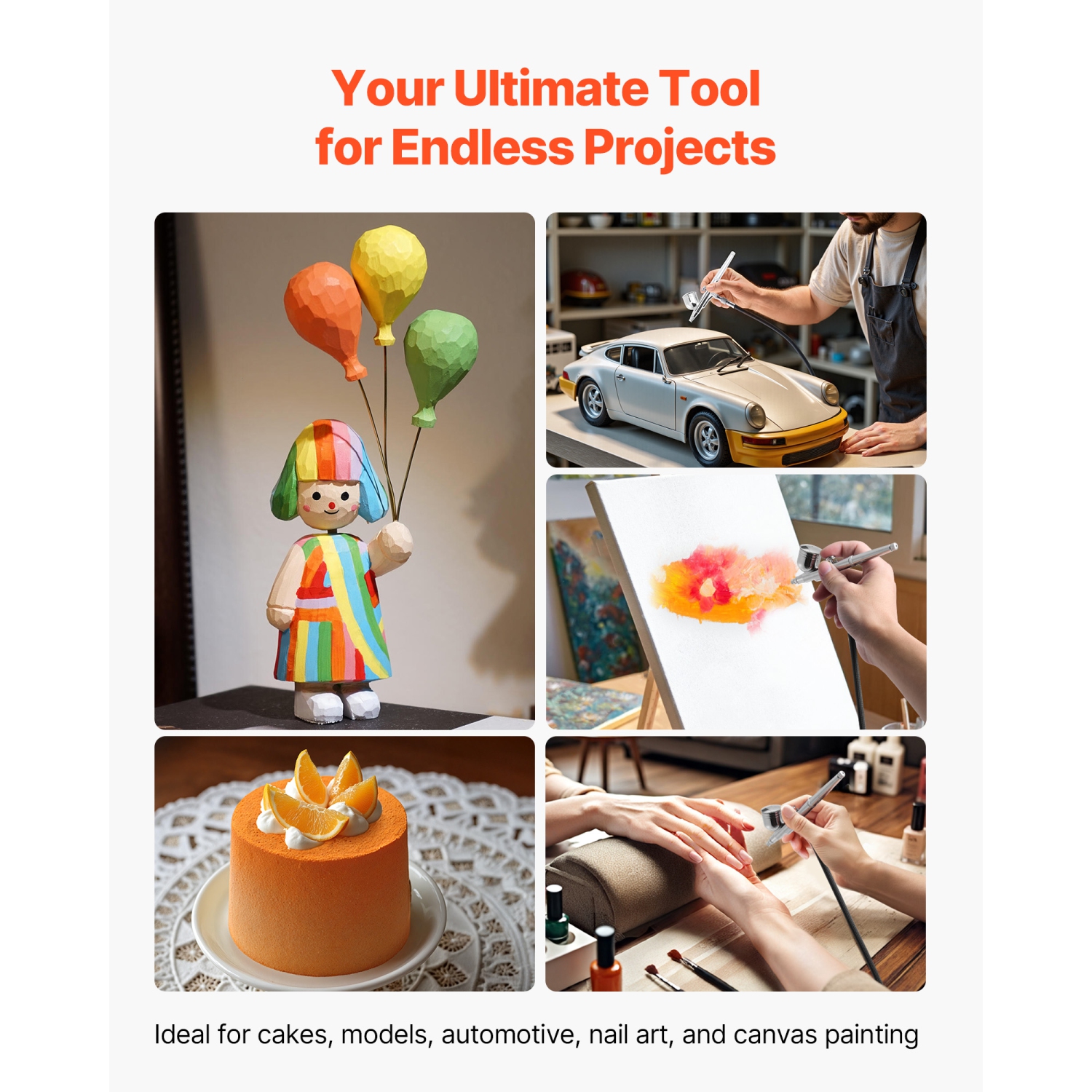 Airbrush Kit, 1/6 HP, 3 Tips,Air Brush Kit with Air Compressor, 3 Dual-Action Professional Airbrushes