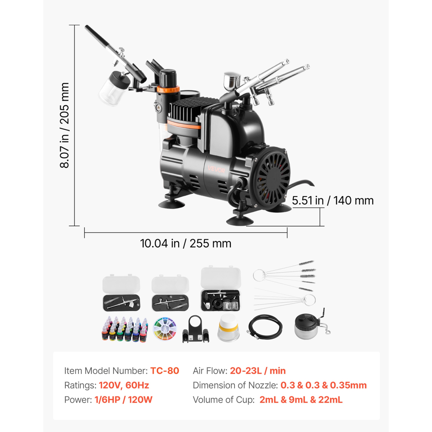 Airbrush Kit, 1/6 HP, 3 Tips,Air Brush Kit with Air Compressor, 3 Dual-Action Professional Airbrushes