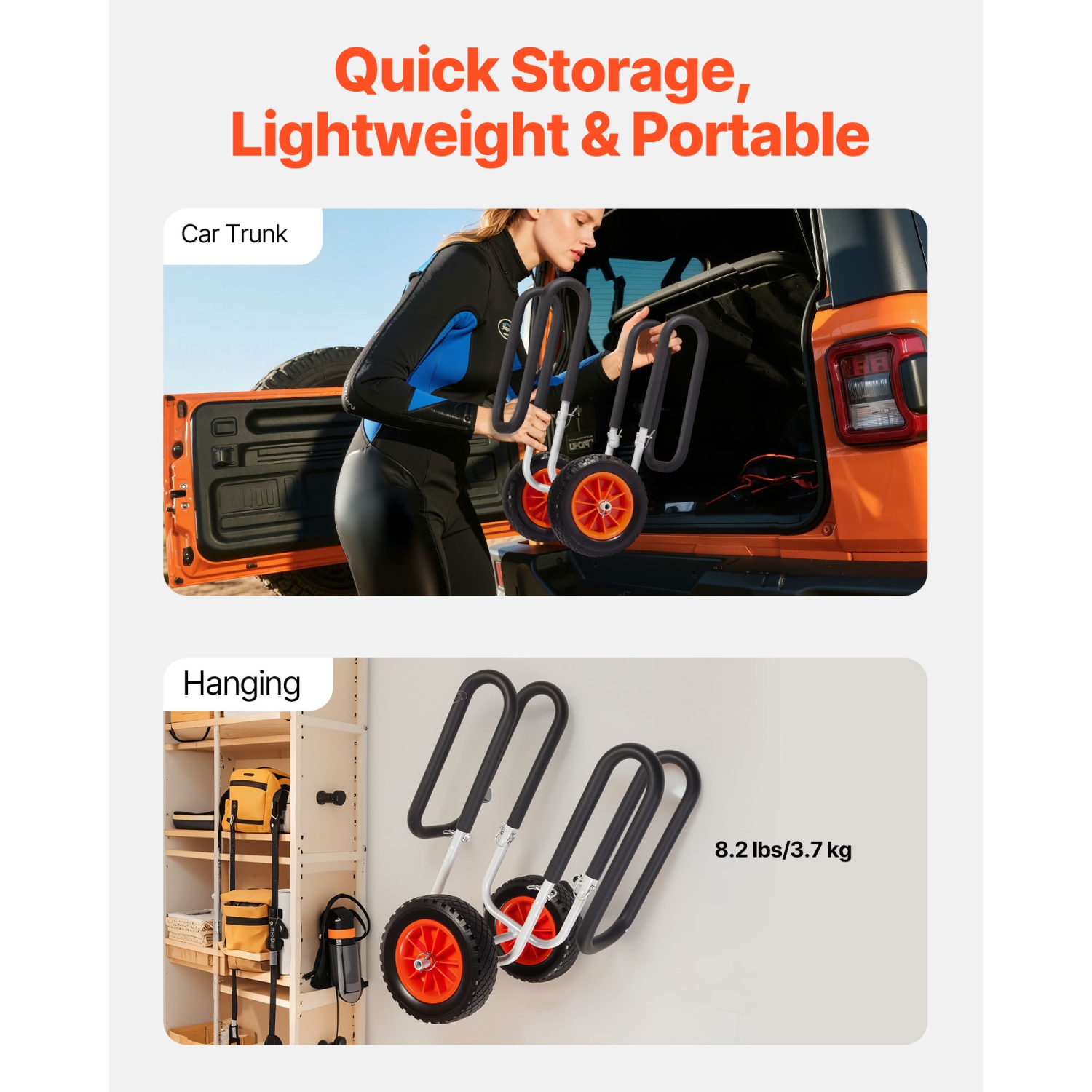 Kayak Cart, 150 lbs Load Capacity, Stand Up Paddle Board Trolley with 10-inch Solid Rubber Tires & Kickstands