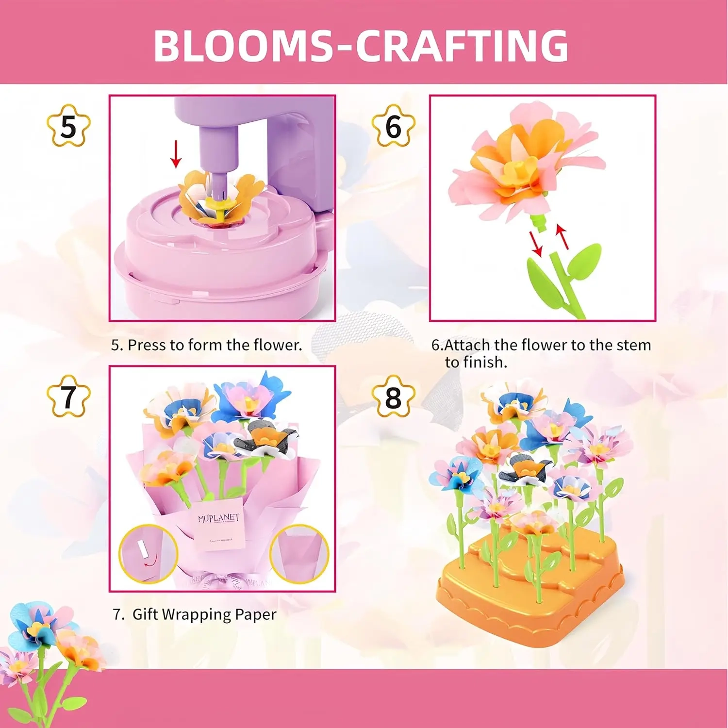 Flower Bouquets Toys, DIY Craft Kits Toys for Kids - Build Your Flower Bouquet, Arts & Crafts for 4 5 6 7 8 Year Toddler Girl, Educational Activity