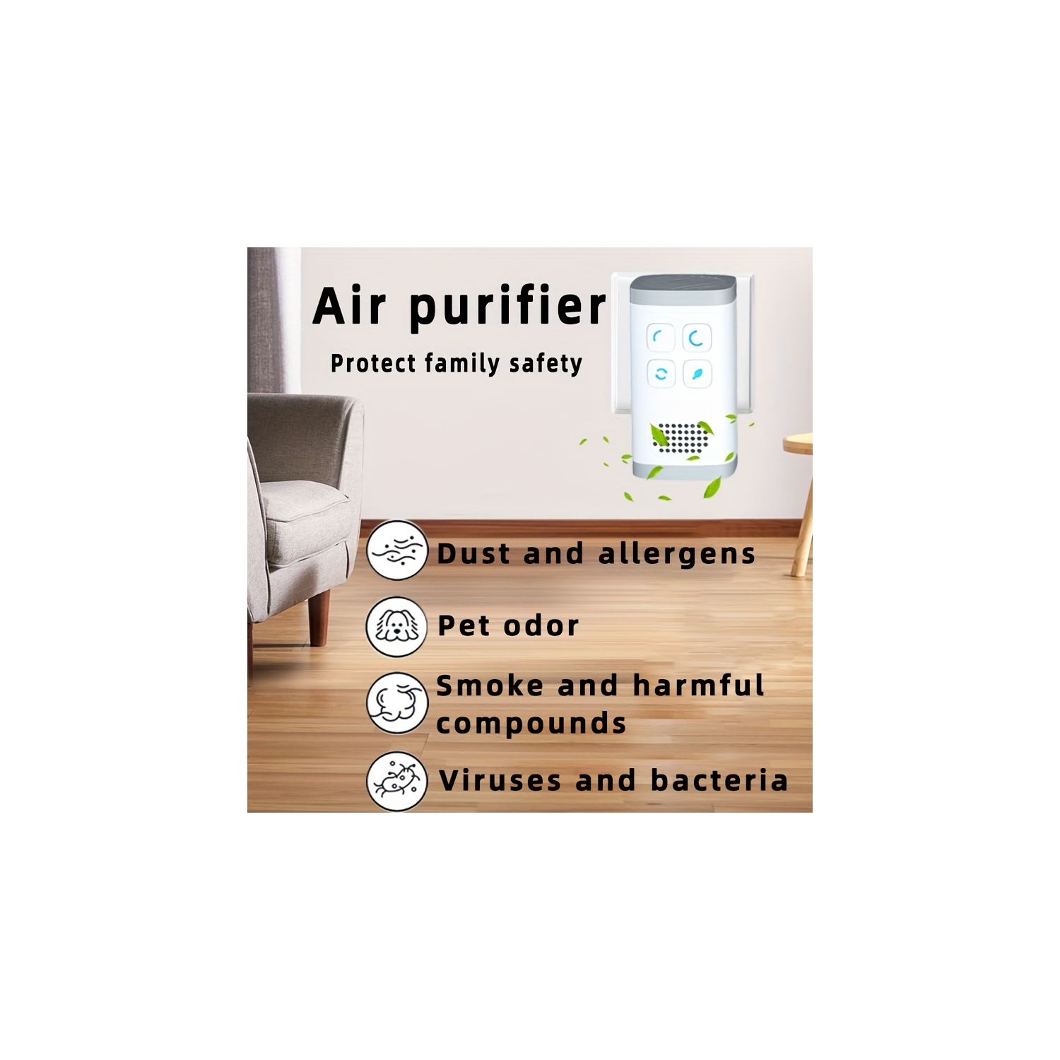 Purificateur d'air 2-en-1 Mini Ozone & Ionic, purificateur d'air enfichable pour le bureau de la chambre à coucher