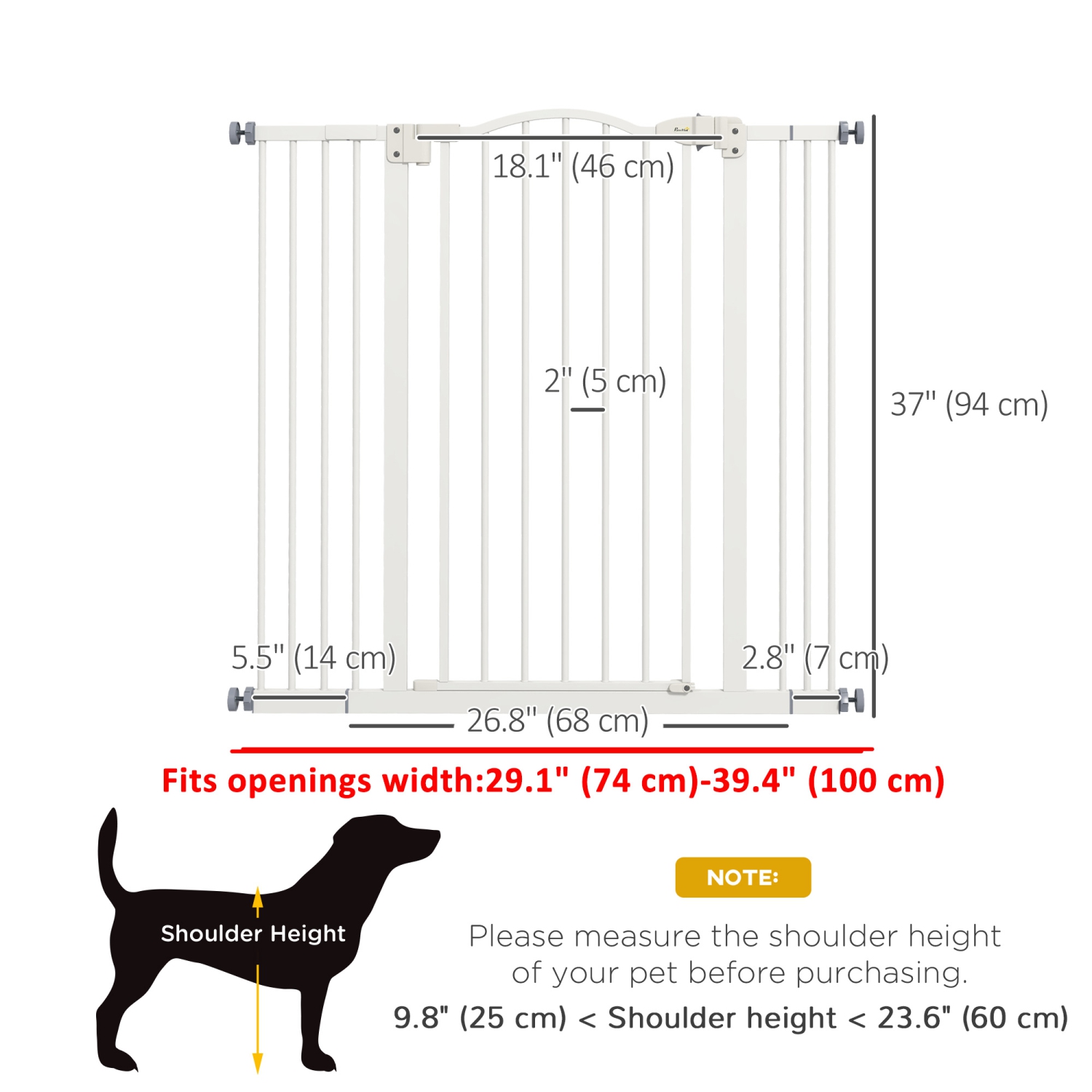 PawHut – Barrière pour chiens de 29 à 39&nbsp;po de largeur avec porte, ajustement à pression, fermeture automatique, double verrouillage pour