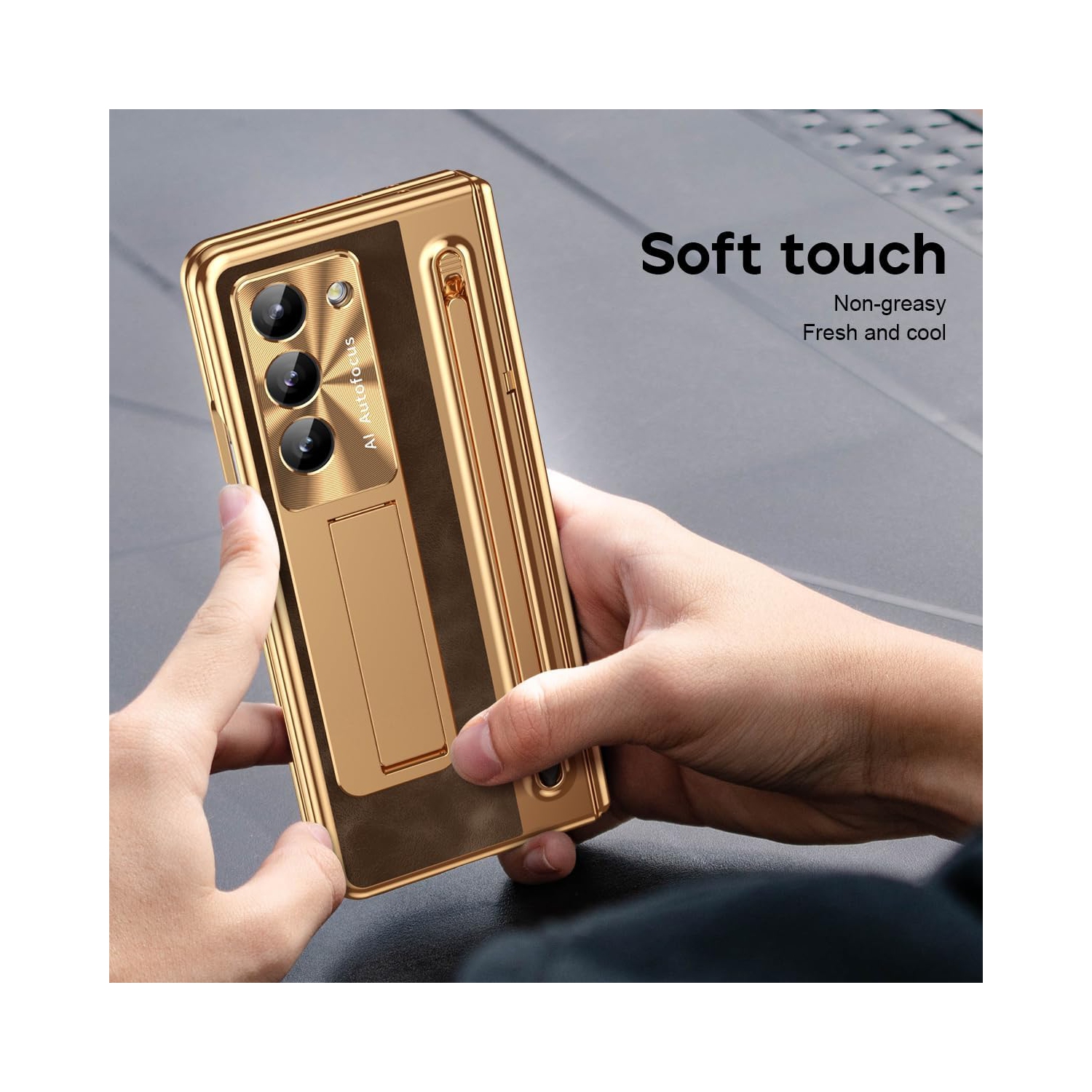 For Samsung Z Fold 5 cases, pen slot cases, screen protectors, and all-in-one drop cases - Brown Electroplated Edges