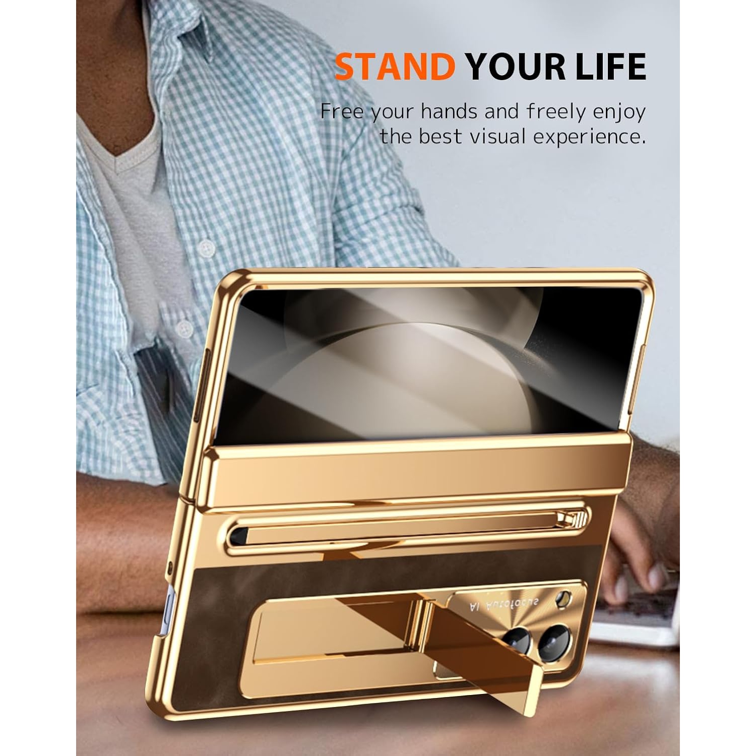 Pour les étuis Z Fold 6 de Samsung, les étuis à fente pour stylo, les protecteurs d'écran et les étuis tout-en-un - Bords bruns électroplaqués