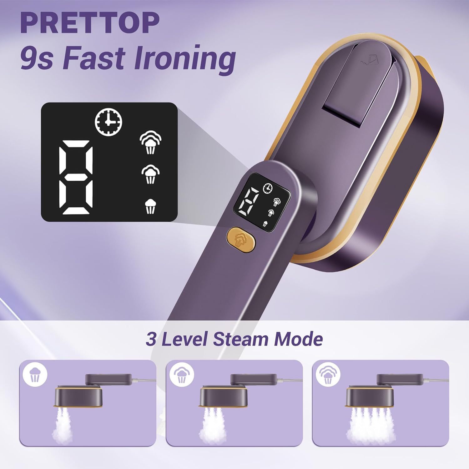 Défroisseur à vapeur portatif Maison Petit fer à vapeur 1200&nbsp;W Grande vapeur Séchage humide Double Réglage de la température Trois vitesses LED