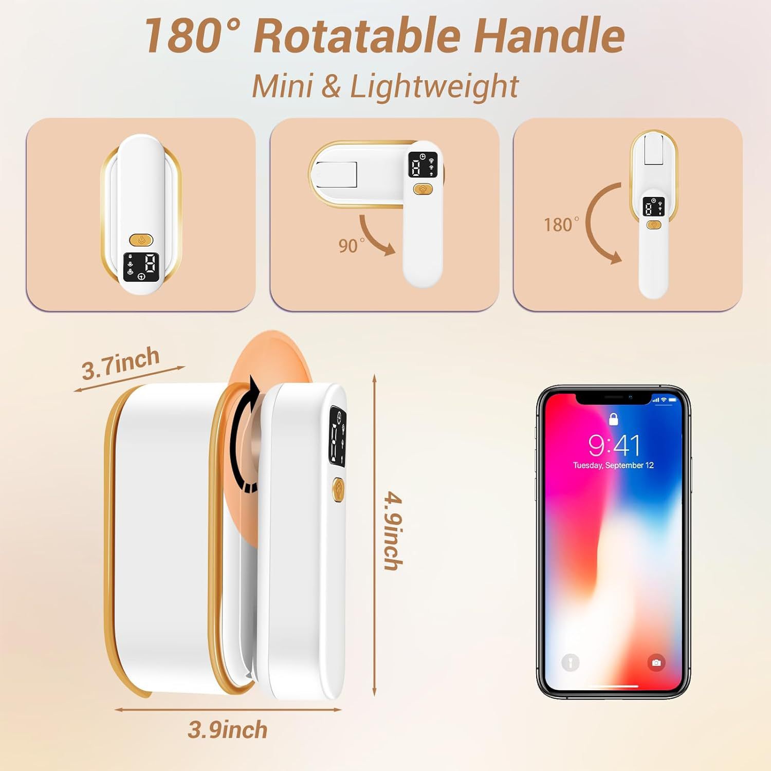 1200W Home Handheld Garment Steamer, Small Steam Iron, High Steam, Wet and Dry Ironing, Three Temperature Settings, LED Digital Display, Portable and